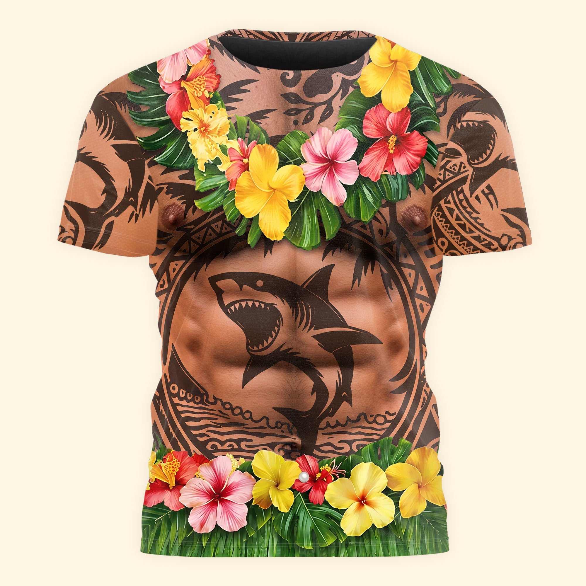 Men’s Funny 3D Aloha Hawaiian, Summer Bachelor Party Costume, Adult Humor Halloween Cosplay - Personalized Shirt
