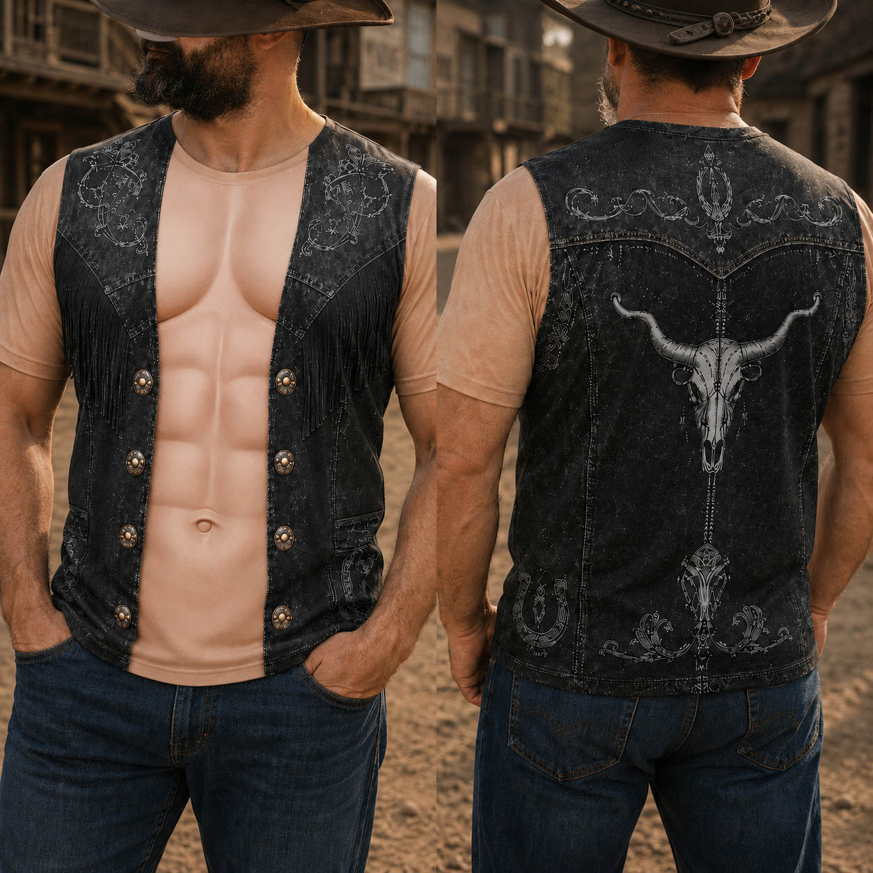 Men’s Funny 3D Cowboy, Bachelor Party Costume, Adult Humor Halloween Cosplay - Personalized Shirt