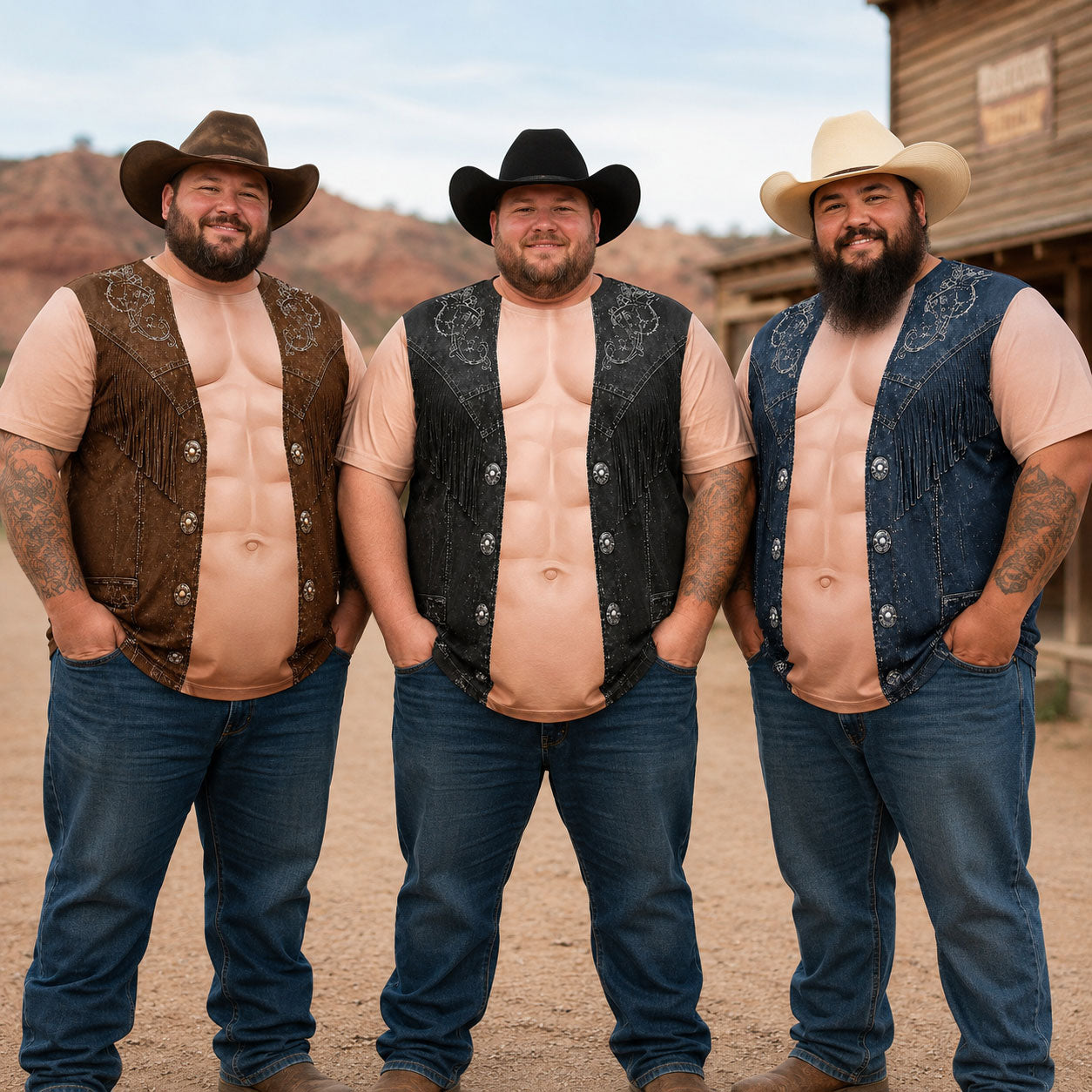 Men’s Funny 3D Cowboy, Bachelor Party Costume, Adult Humor Halloween Cosplay - Personalized Shirt
