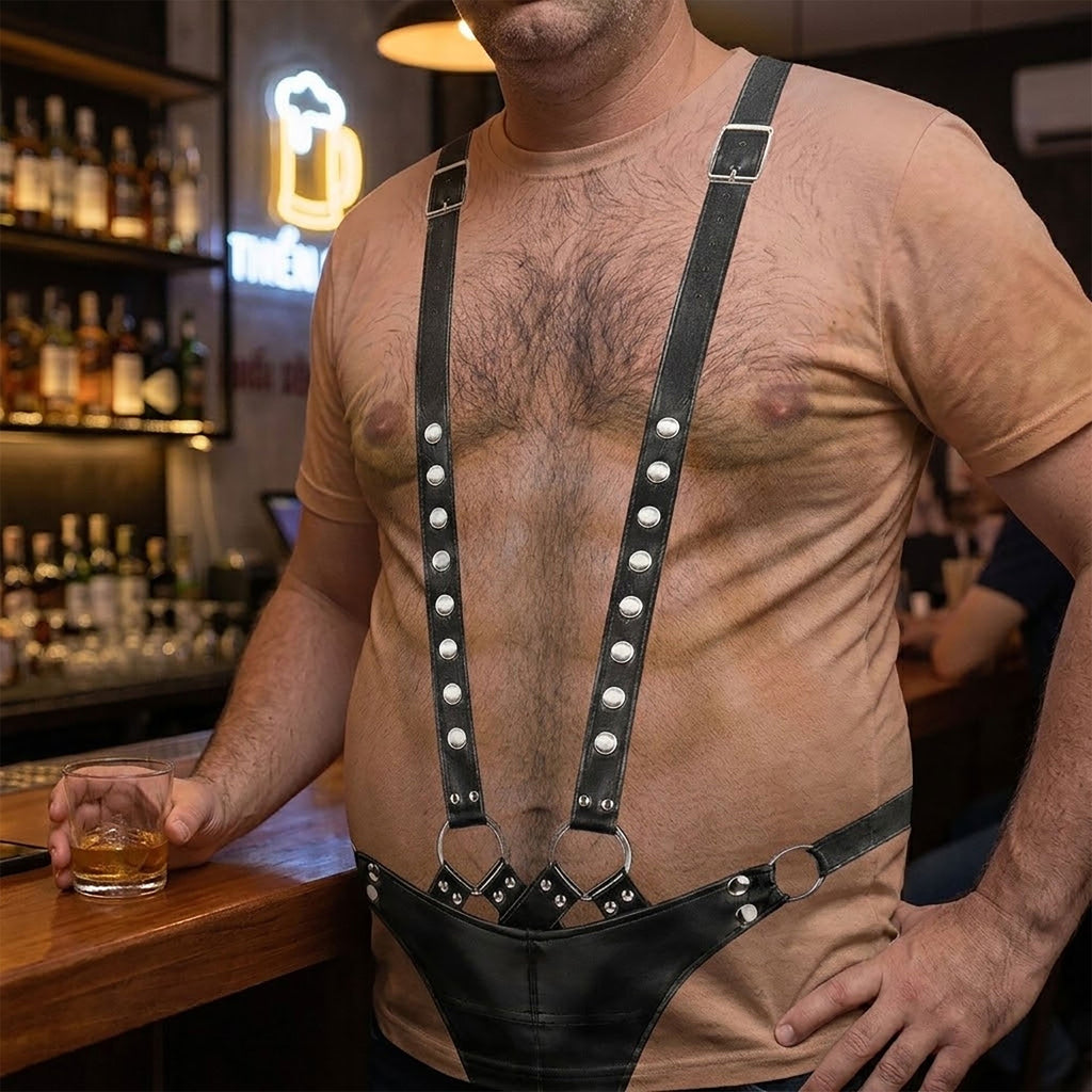 Men’s Funny 3D Hairy Chest, Bachelor Party Costume, Adult Humor Halloween Cosplay - Personalized Shirt