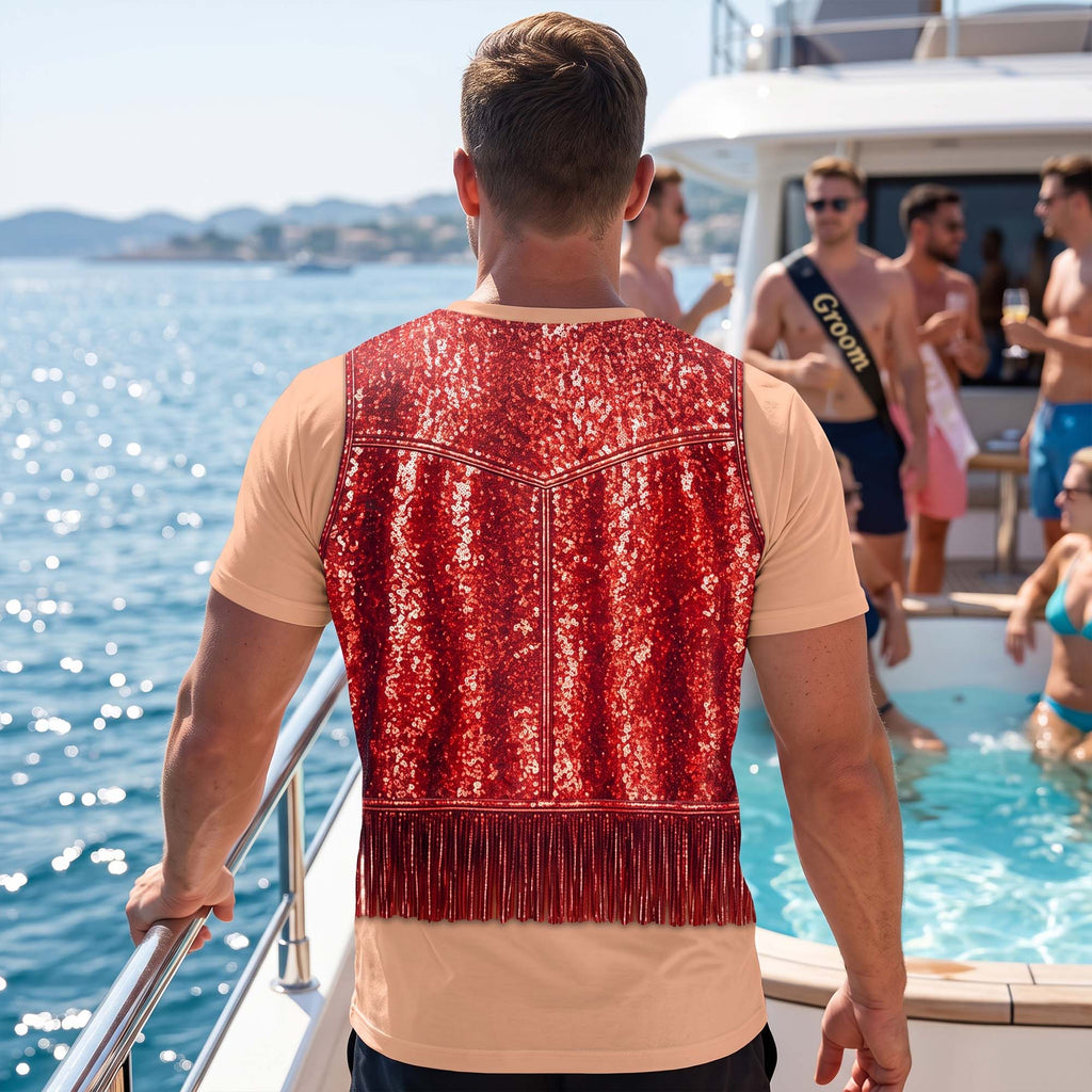 Men’s Funny 3D Sequin Birthday Party, Summer Bachelor Costume, Halloween Cosplay - Personalized Shirt