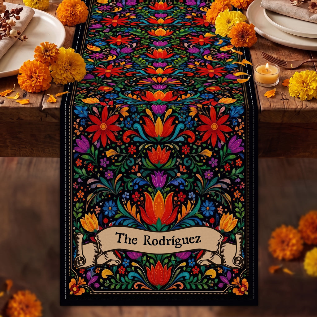 Mexican Cinco De Mayo Floral Fiesta Dia De Los Muertos - Personalized Table Runner
