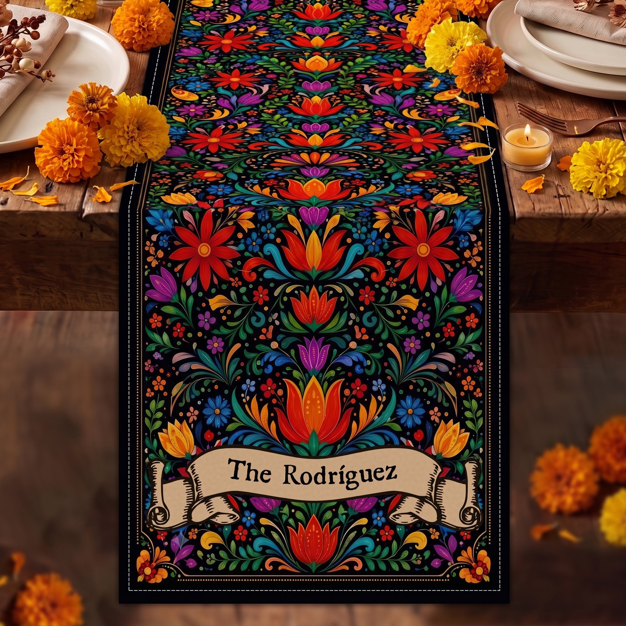 Mexican Cinco De Mayo Floral Fiesta Dia De Los Muertos - Personalized Table Runner