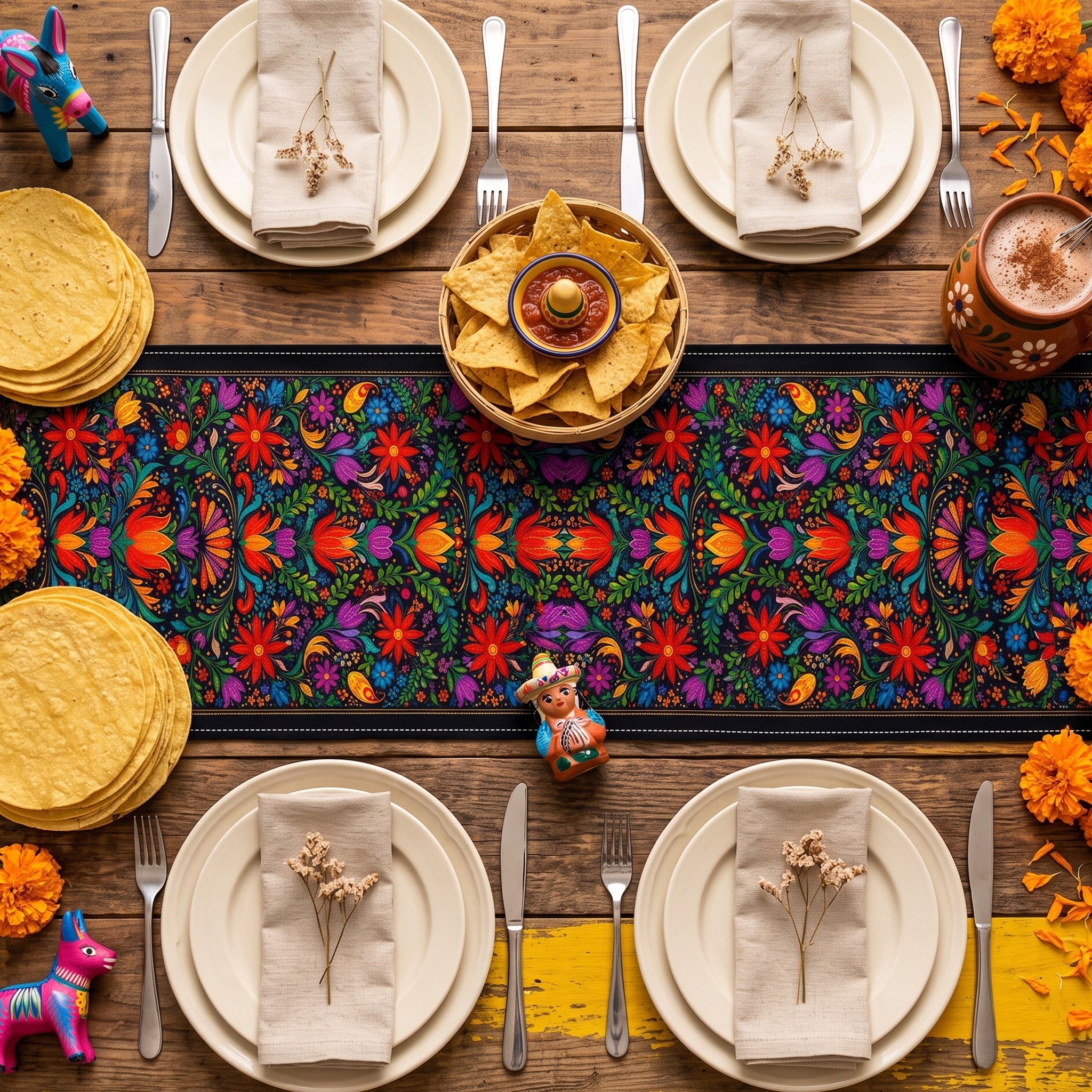 Mexican Cinco De Mayo Floral Fiesta Dia De Los Muertos - Personalized Table Runner