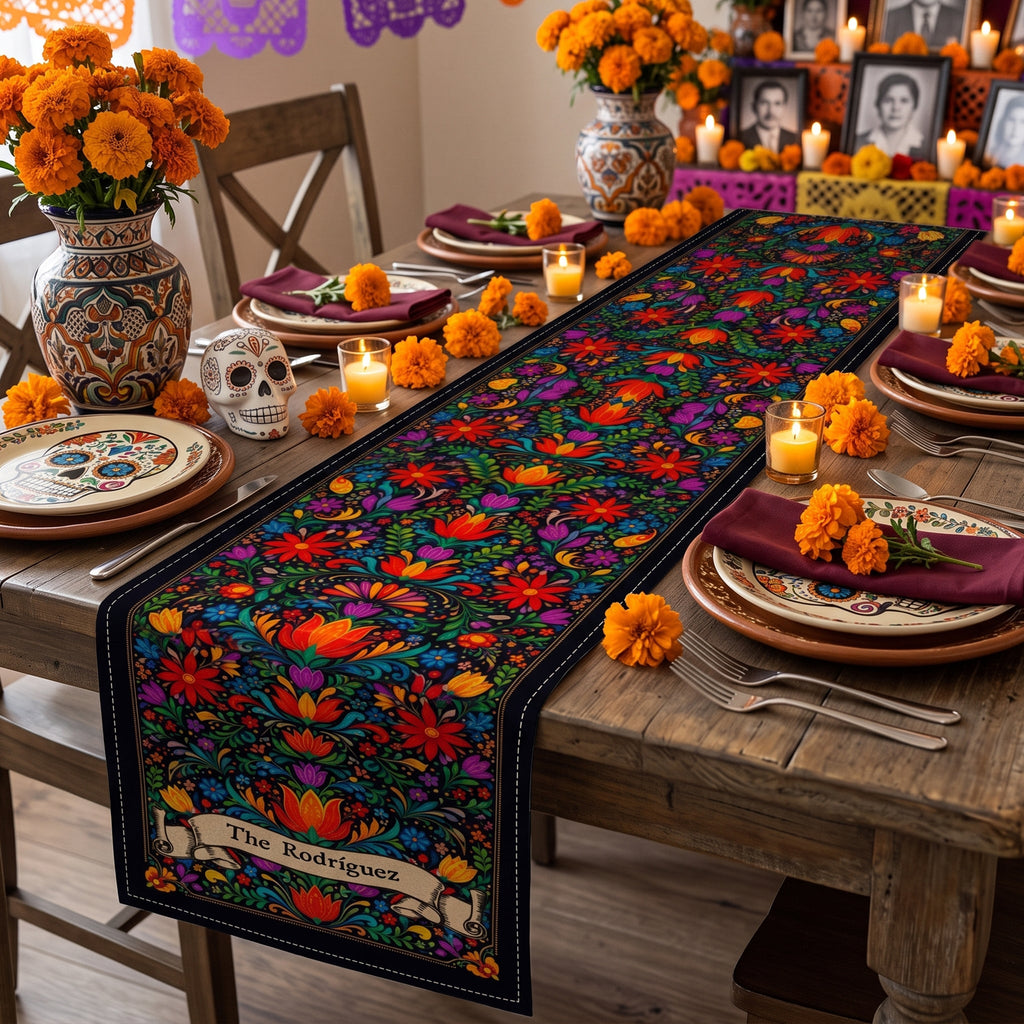 Mexican Cinco De Mayo Floral Fiesta Dia De Los Muertos - Personalized Table Runner