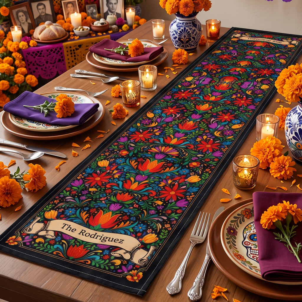 Mexican Cinco De Mayo Floral Fiesta Dia De Los Muertos - Personalized Table Runner