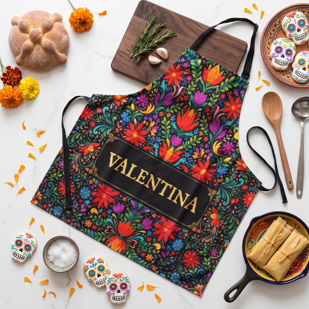 Mexican Cinco De Mayo Floral Fiesta Dia De Los Muertos - Personalized Apron