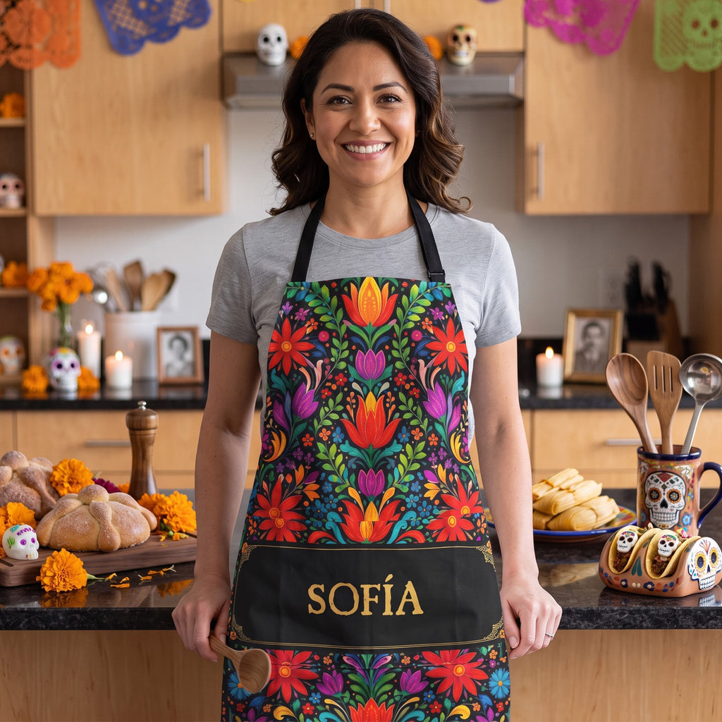Mexican Cinco De Mayo Floral Fiesta Dia De Los Muertos - Personalized Apron