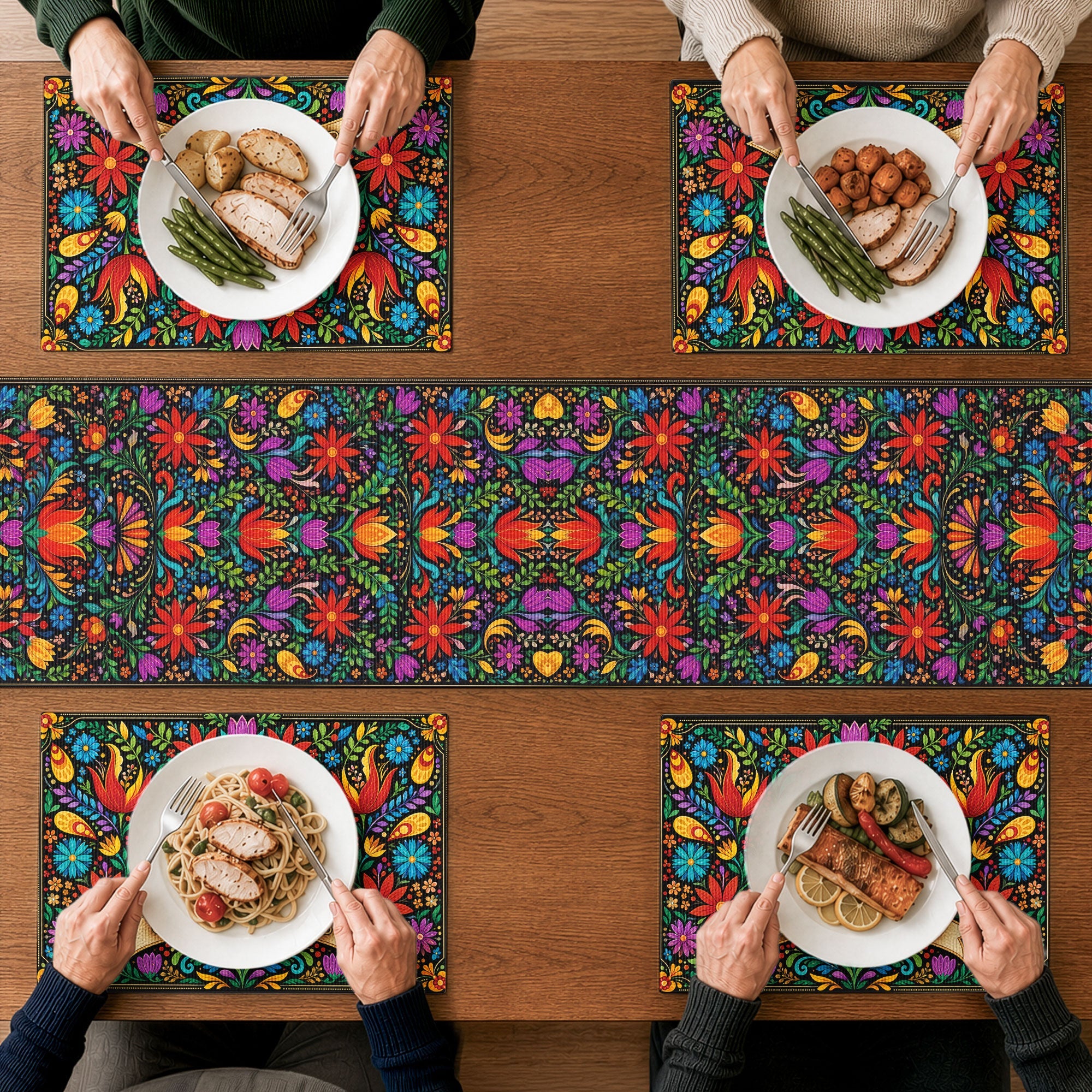 Mexican Cinco De Mayo Floral Fiesta Dia De Los Muertos - Personalized Table Runner Set
