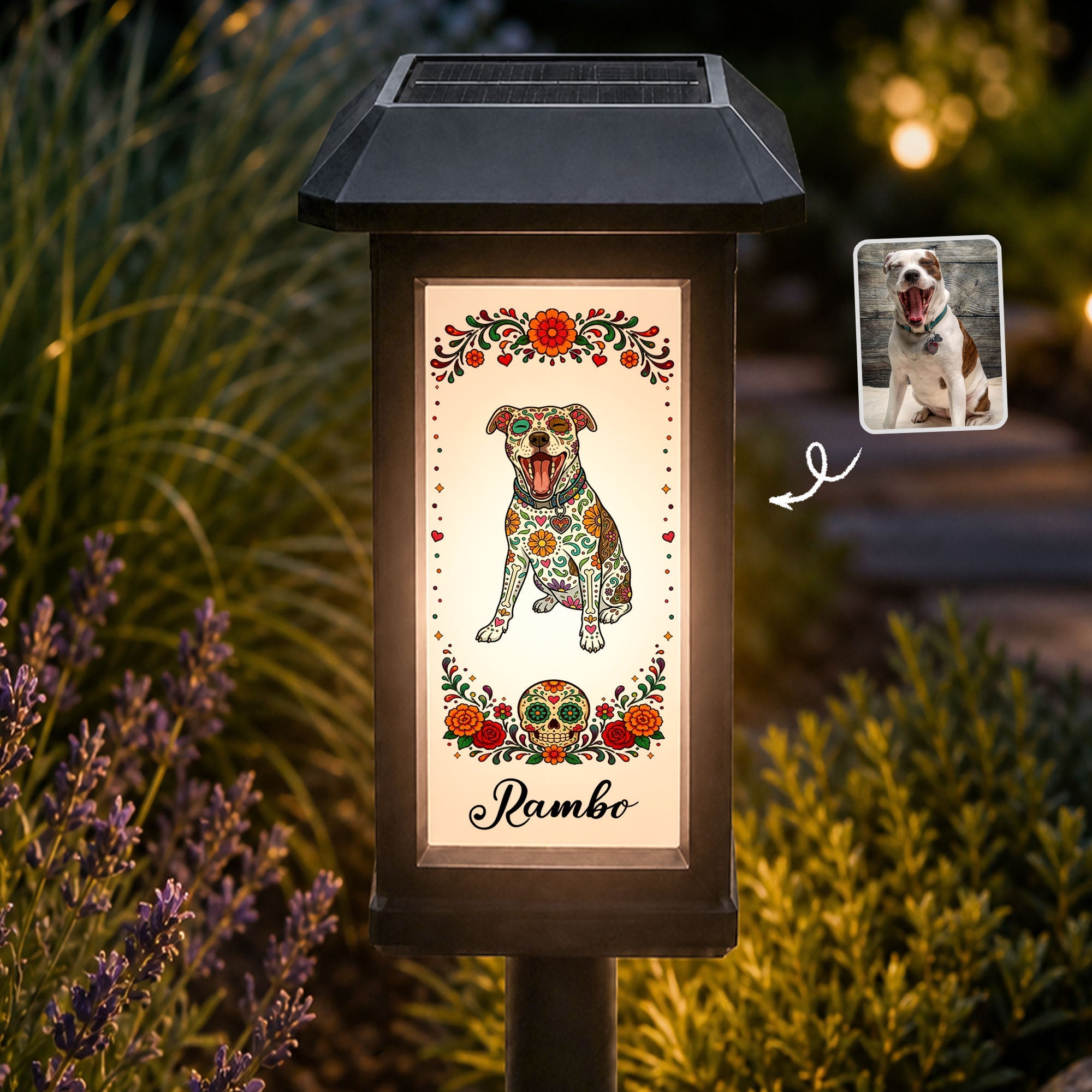 Custom Pet Portrait Day Of The Dead - Personalized Solar Garden Light