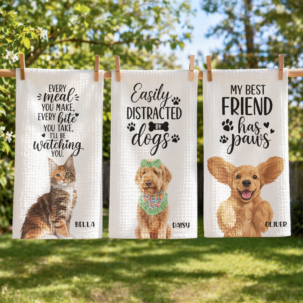 Turn Pet Photo Into Art - Bath Bar Dining Room Decor Cute Dog, Cat Lovers - Personalized Kitchen Towel