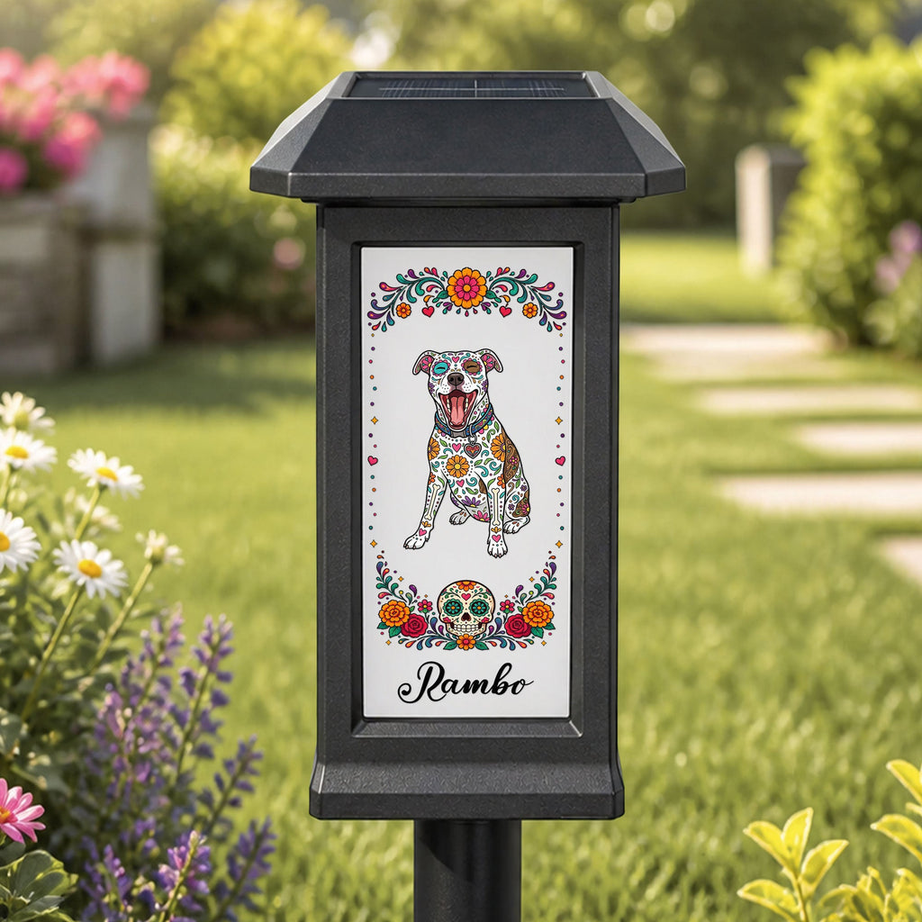 Custom Pet Portrait Day Of The Dead - Personalized Solar Garden Light
