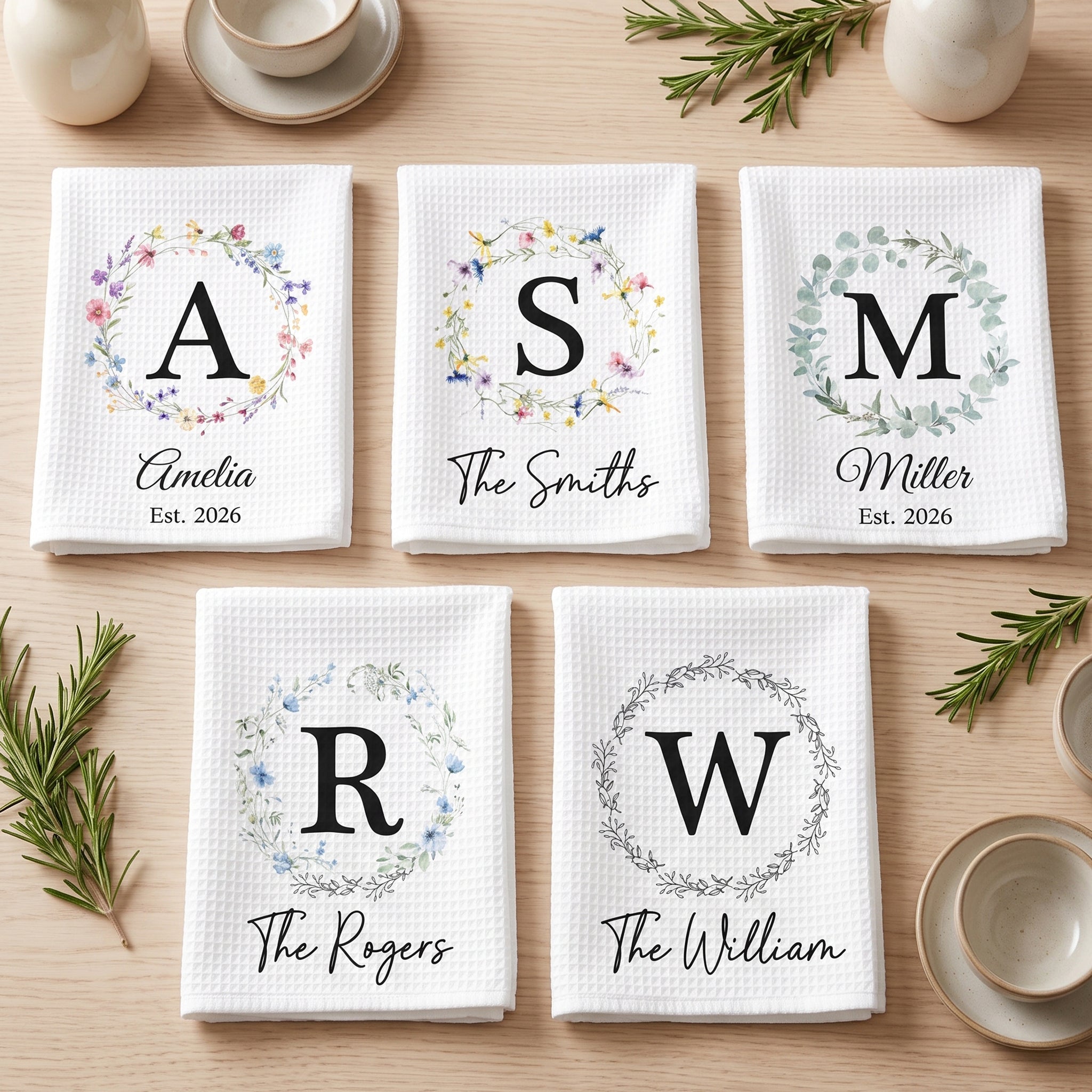 Monogram Initial, Custom Family Name, Housewarming Gift - Personalized Kitchen Towel