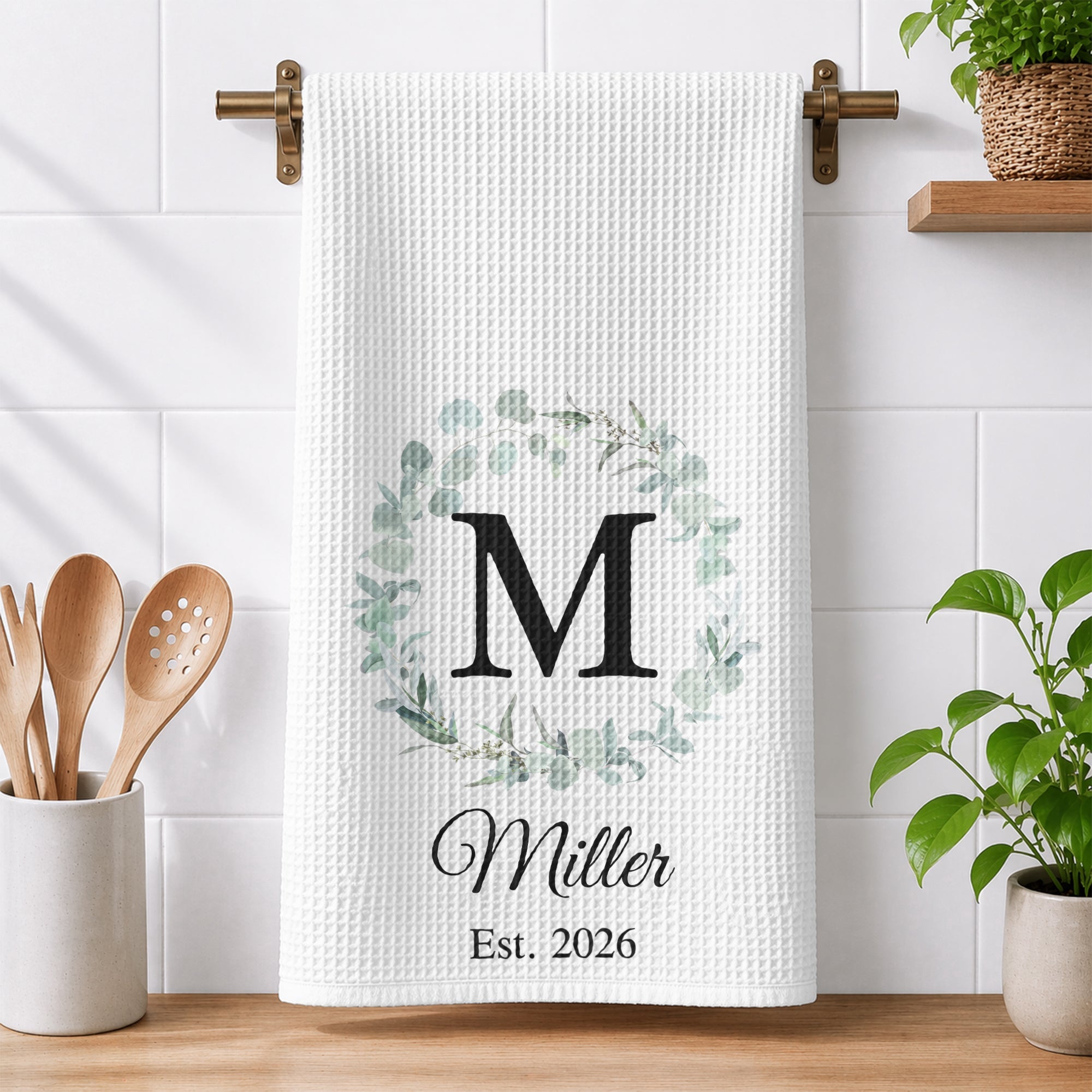Monogram Initial, Custom Family Name, Housewarming Gift - Personalized Kitchen Towel