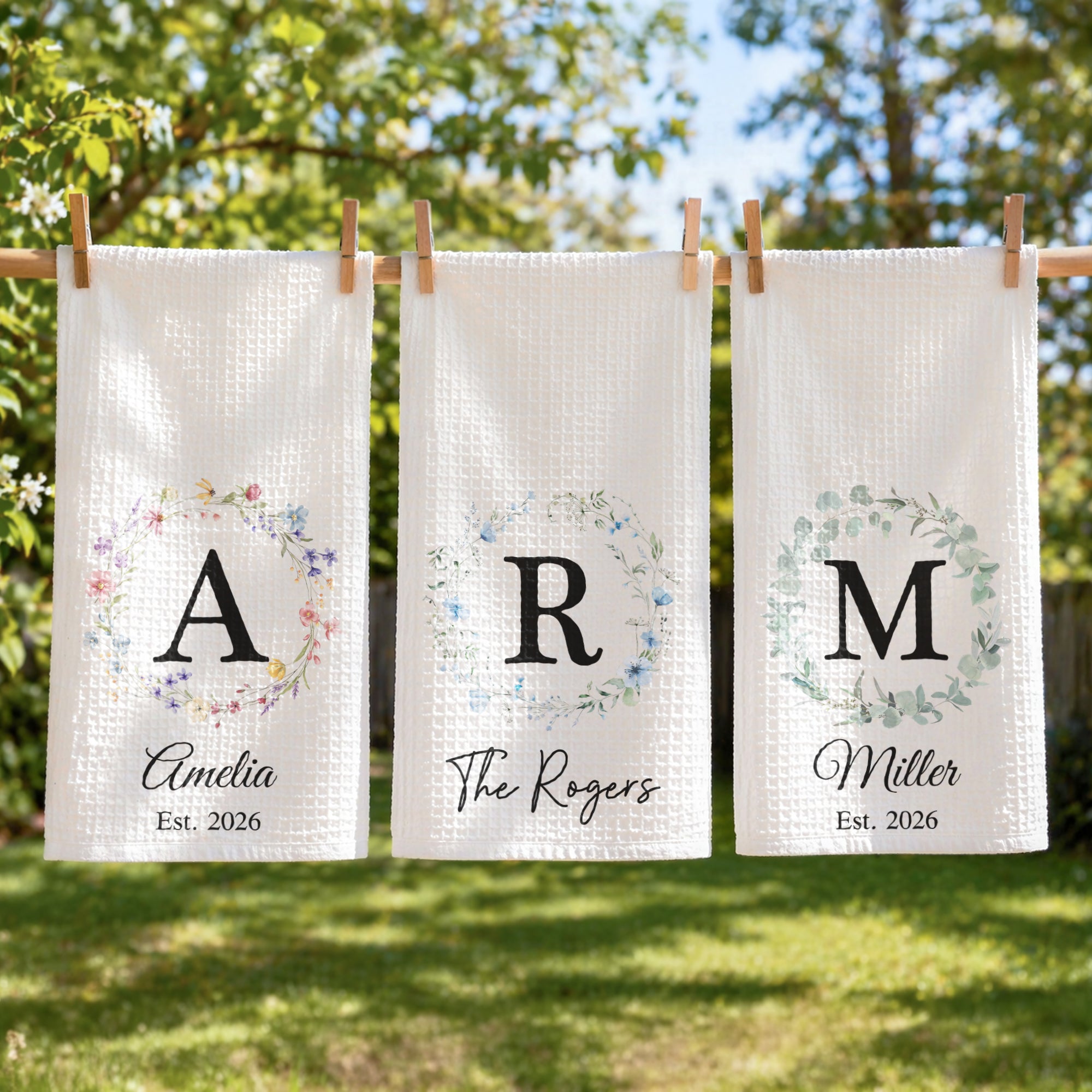 Monogram Initial, Custom Family Name, Housewarming Gift - Personalized Kitchen Towel