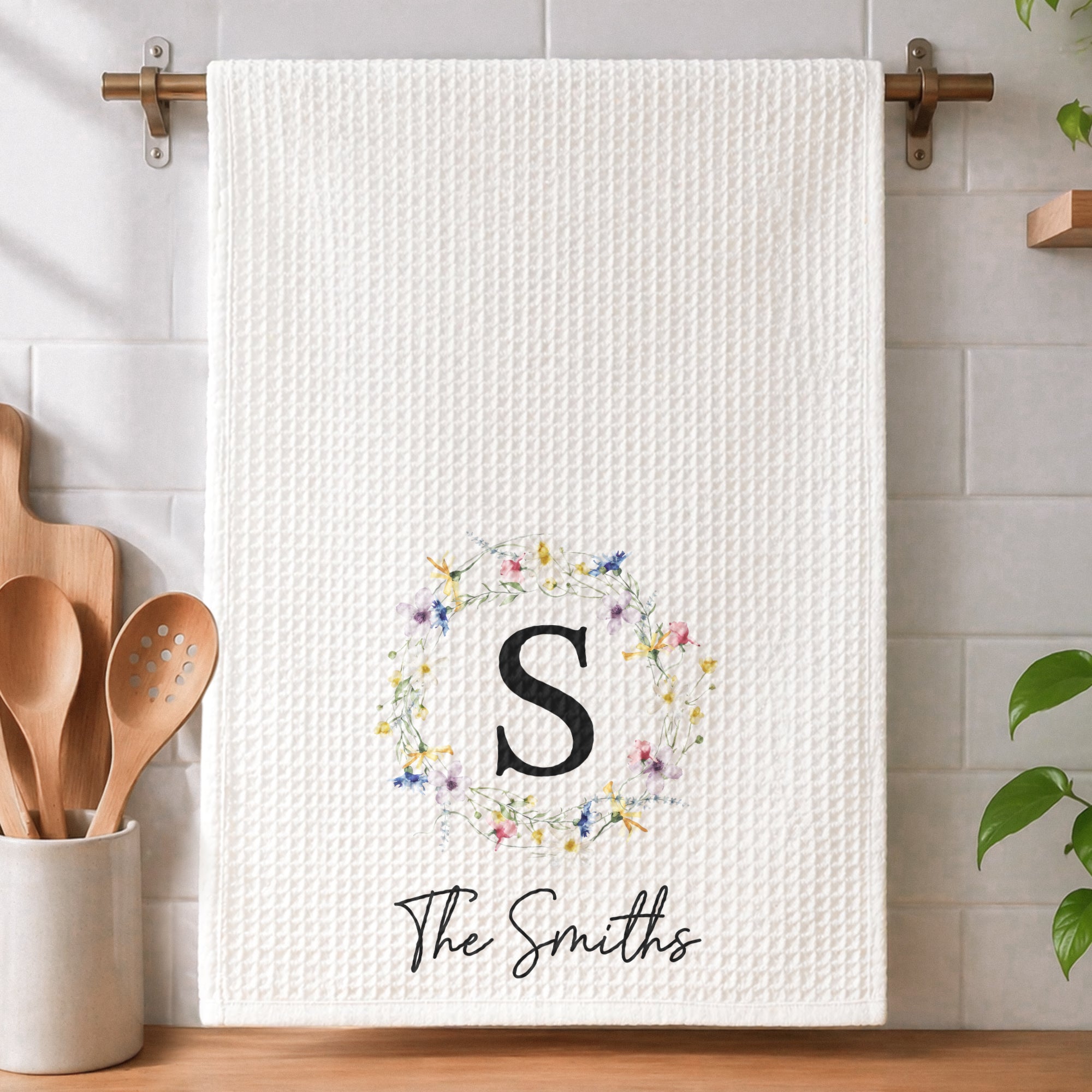 Monogram Initial, Custom Family Name, Housewarming Gift - Personalized Kitchen Towel