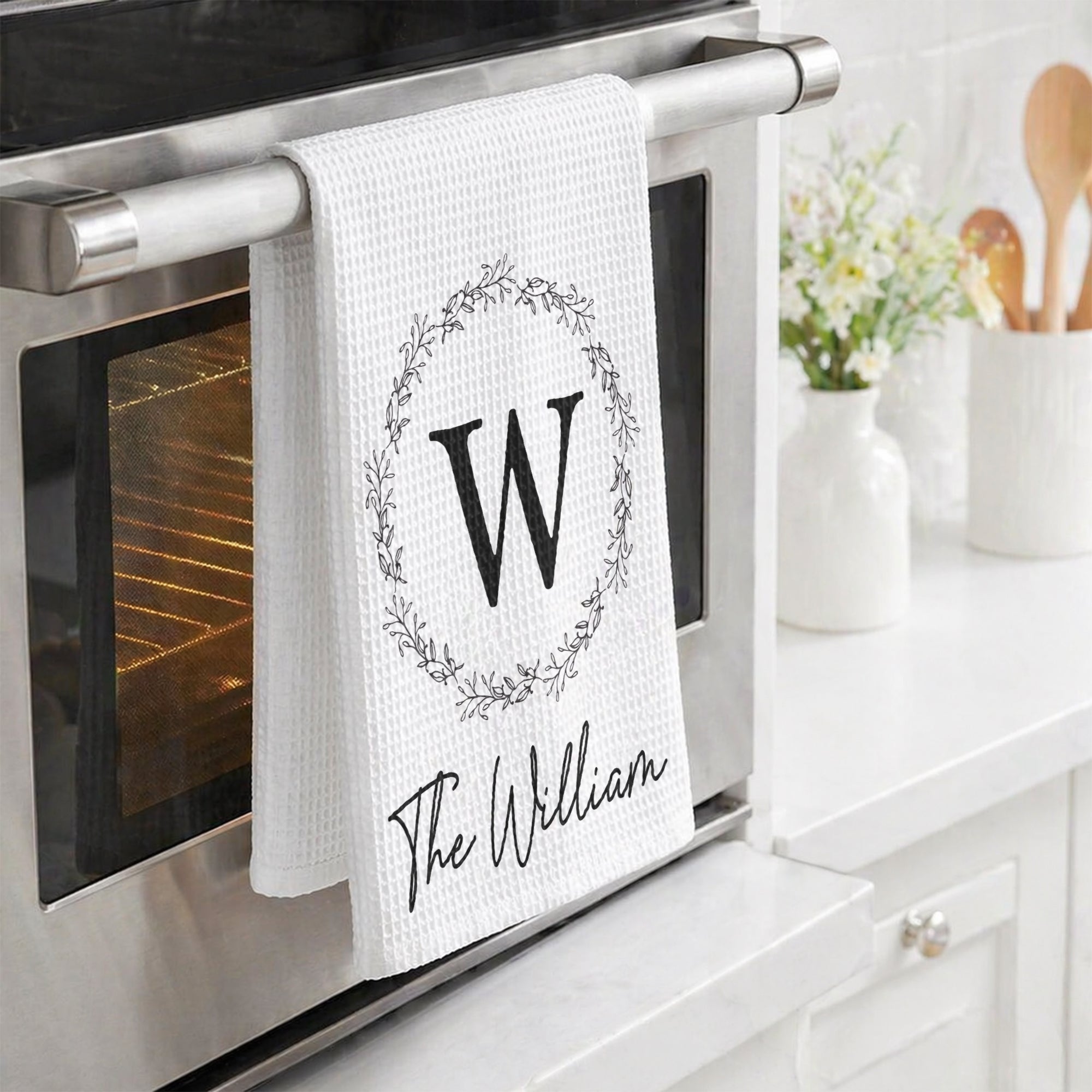 Monogram Initial, Custom Family Name, Housewarming Gift - Personalized Kitchen Towel