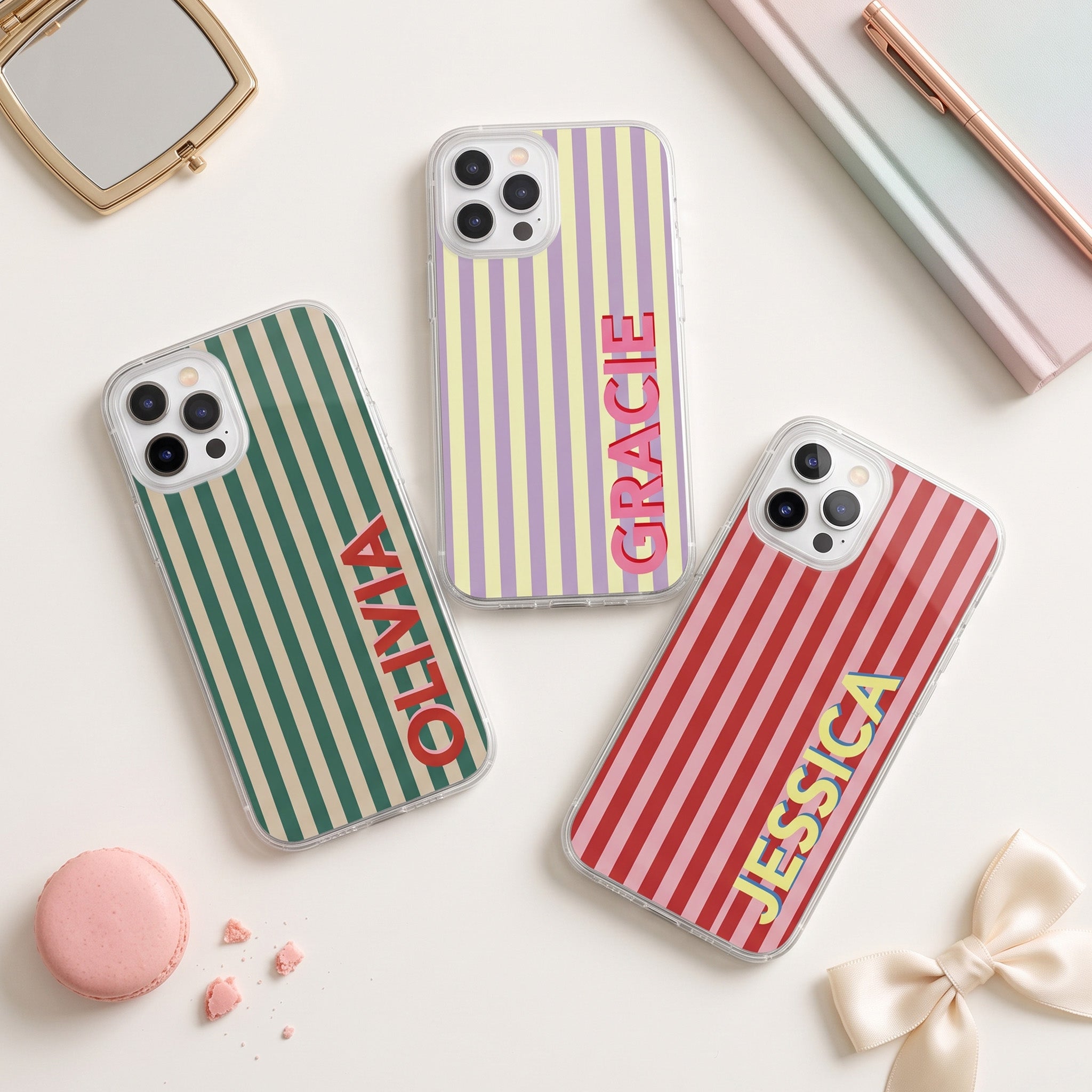 Monogram Striped - Personalized Phone Case