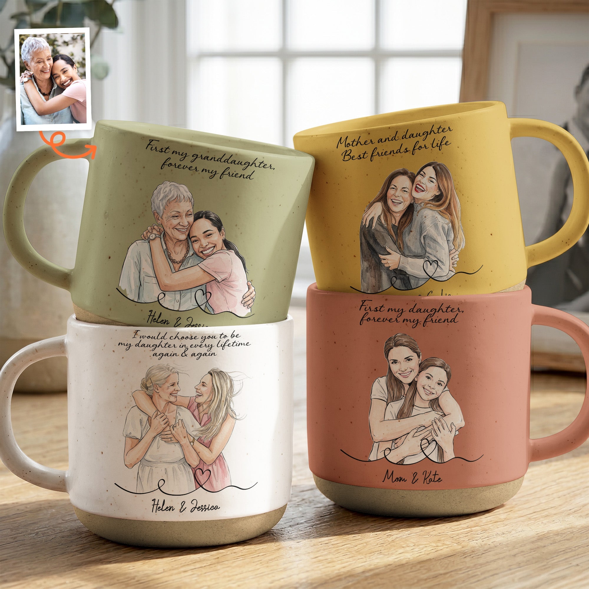 Mother & Daughter Forever Linked Together Custom Photo Watercolor - Personalized Mug