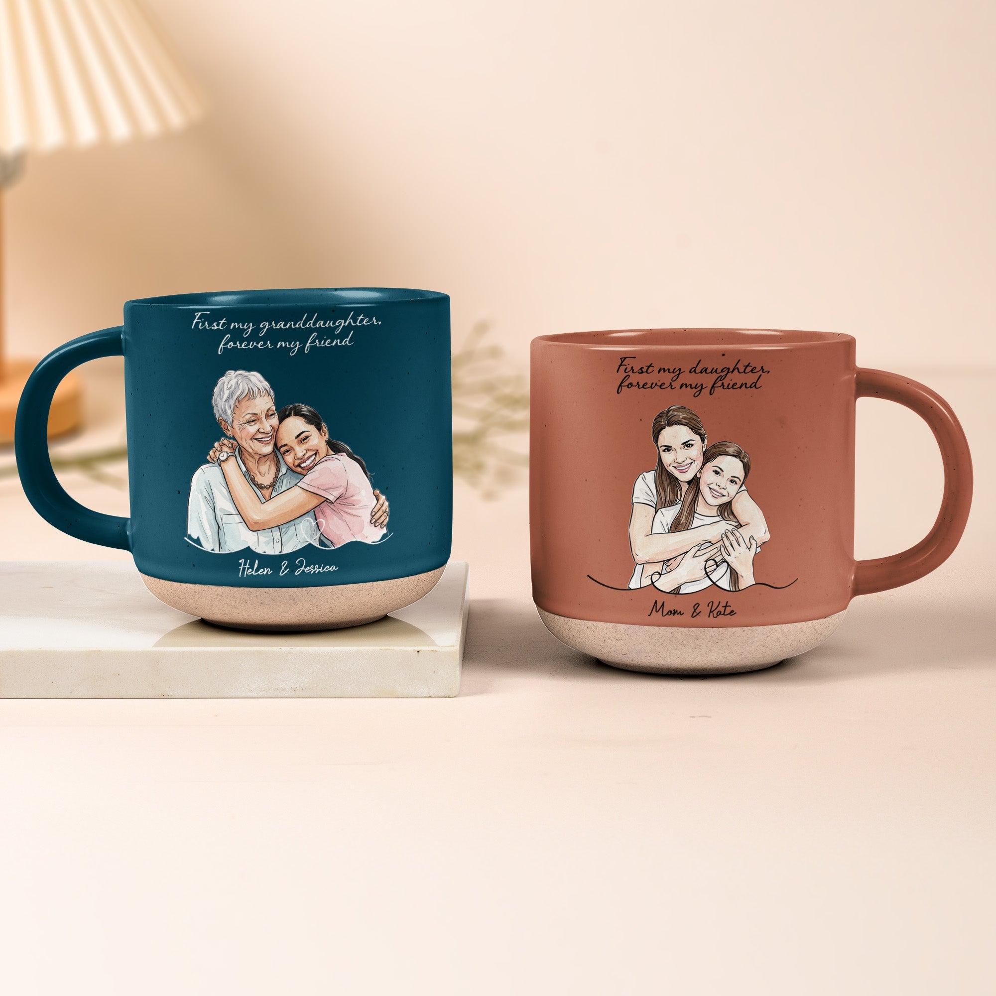Mother & Daughter Forever Linked Together Custom Photo Watercolor - Personalized Mug