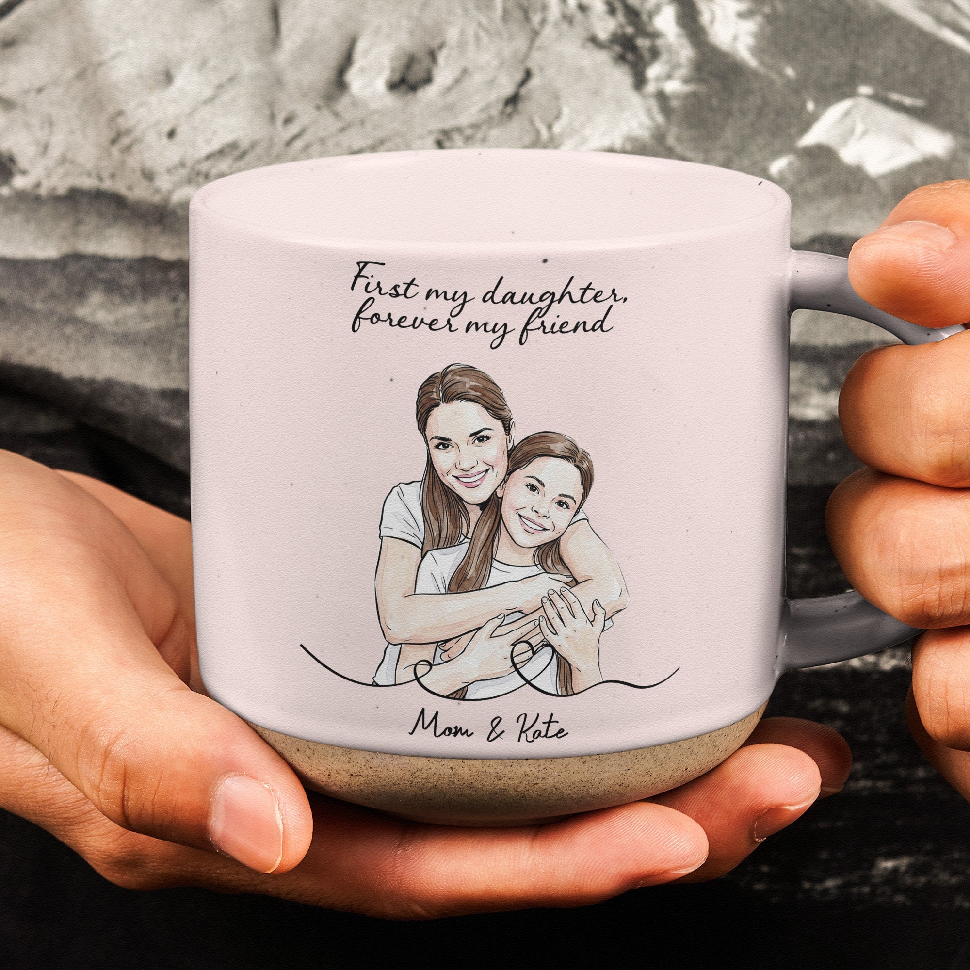 Mother & Daughter Forever Linked Together Custom Photo Watercolor - Personalized Mug