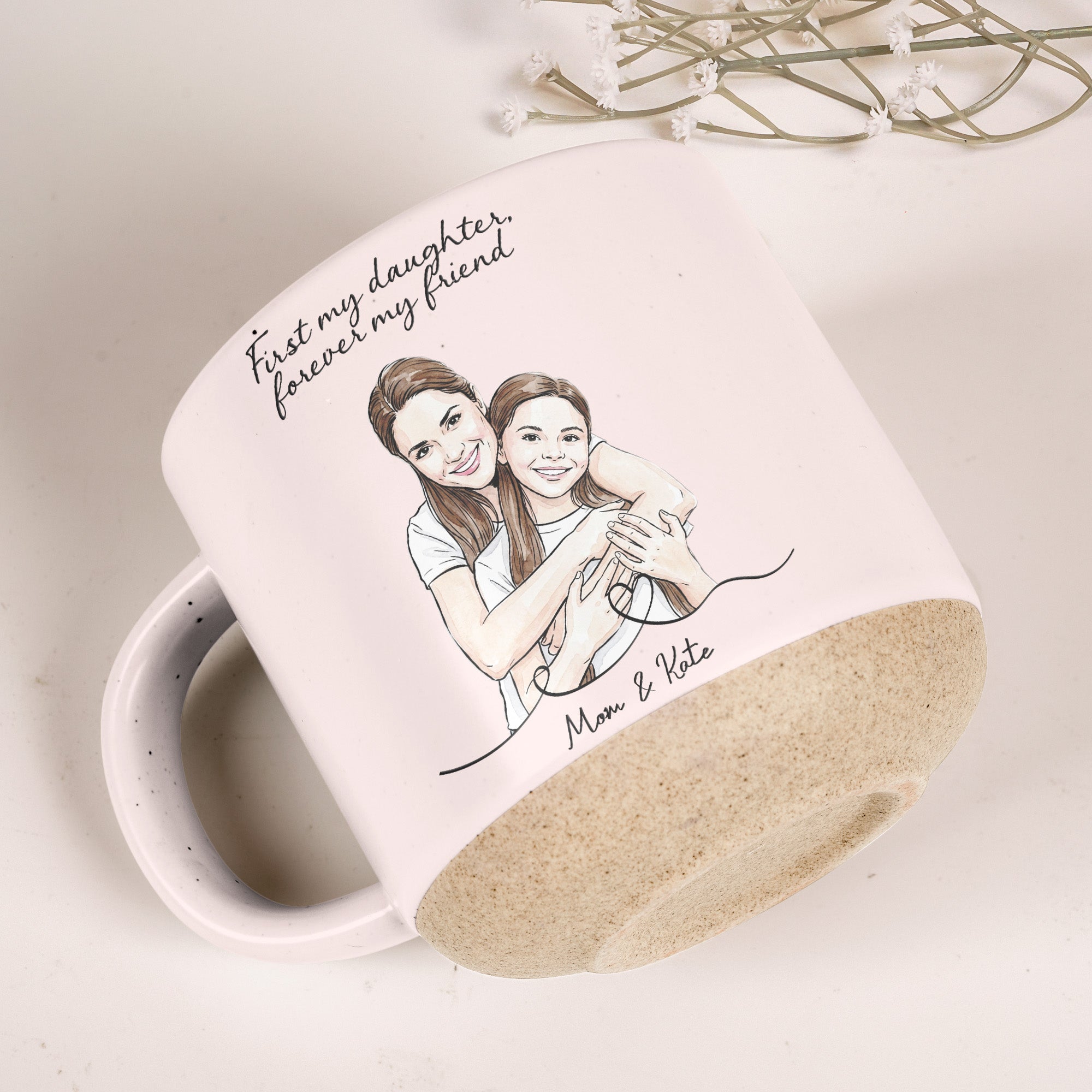 Mother & Daughter Forever Linked Together Custom Photo Watercolor - Personalized Mug