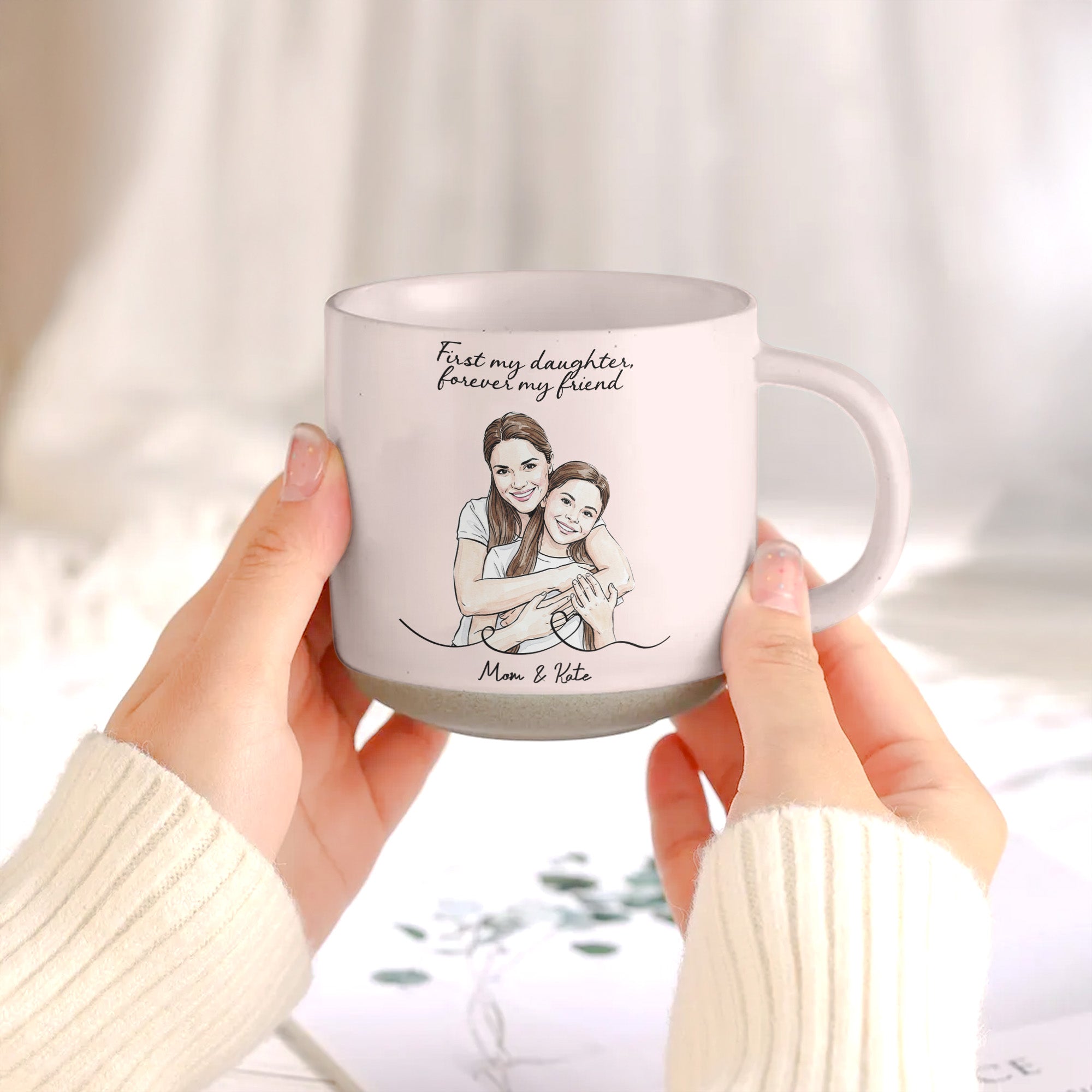 Mother & Daughter Forever Linked Together Custom Photo Watercolor - Personalized Mug