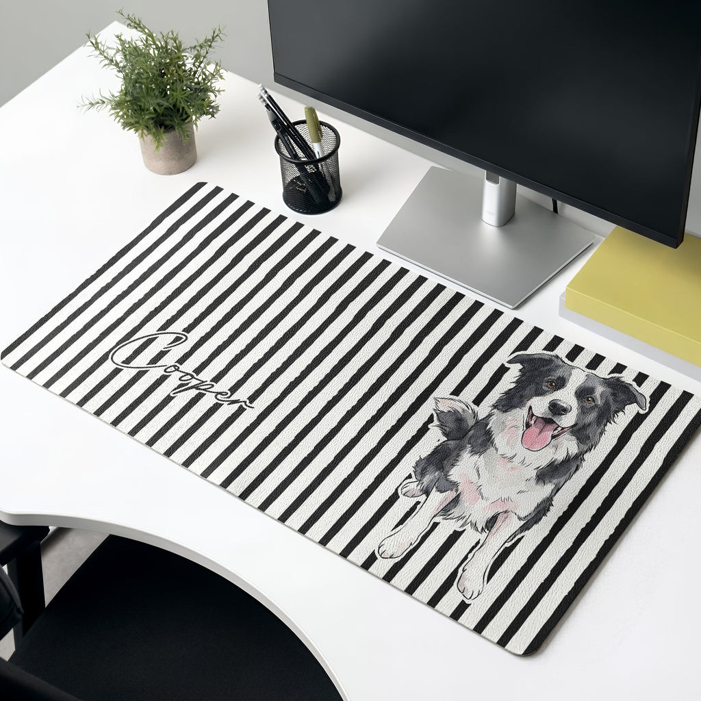 New Version Custom Pet Portrait Watecolor Striped Pattern - Personalized Desk Mat