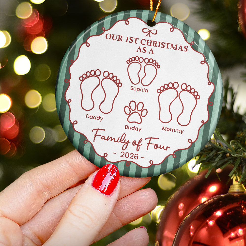 Our First Christmas As A Family Of Three, Four, Five, Six Striped Pattern - Personalized Ornament