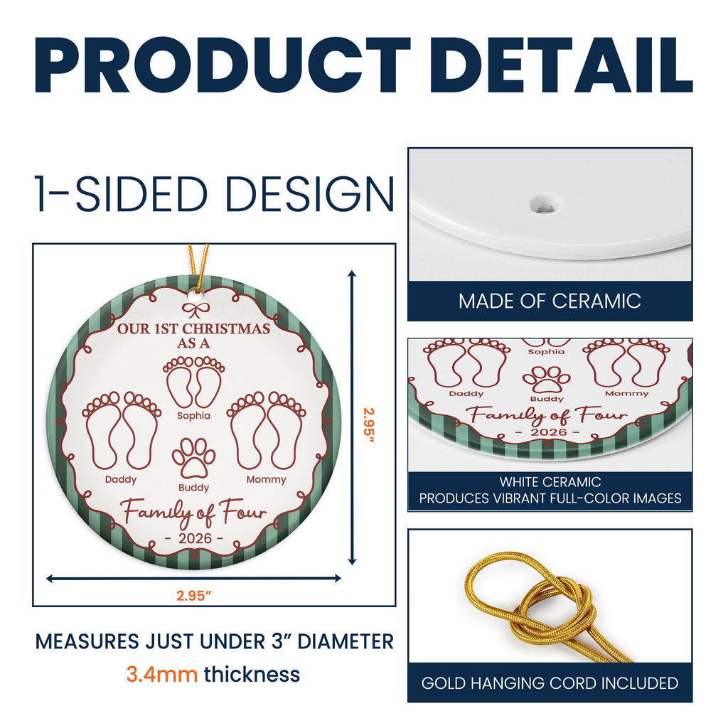 Our First Christmas As A Family Of Three, Four, Five, Six Striped Pattern - Personalized Ornament
