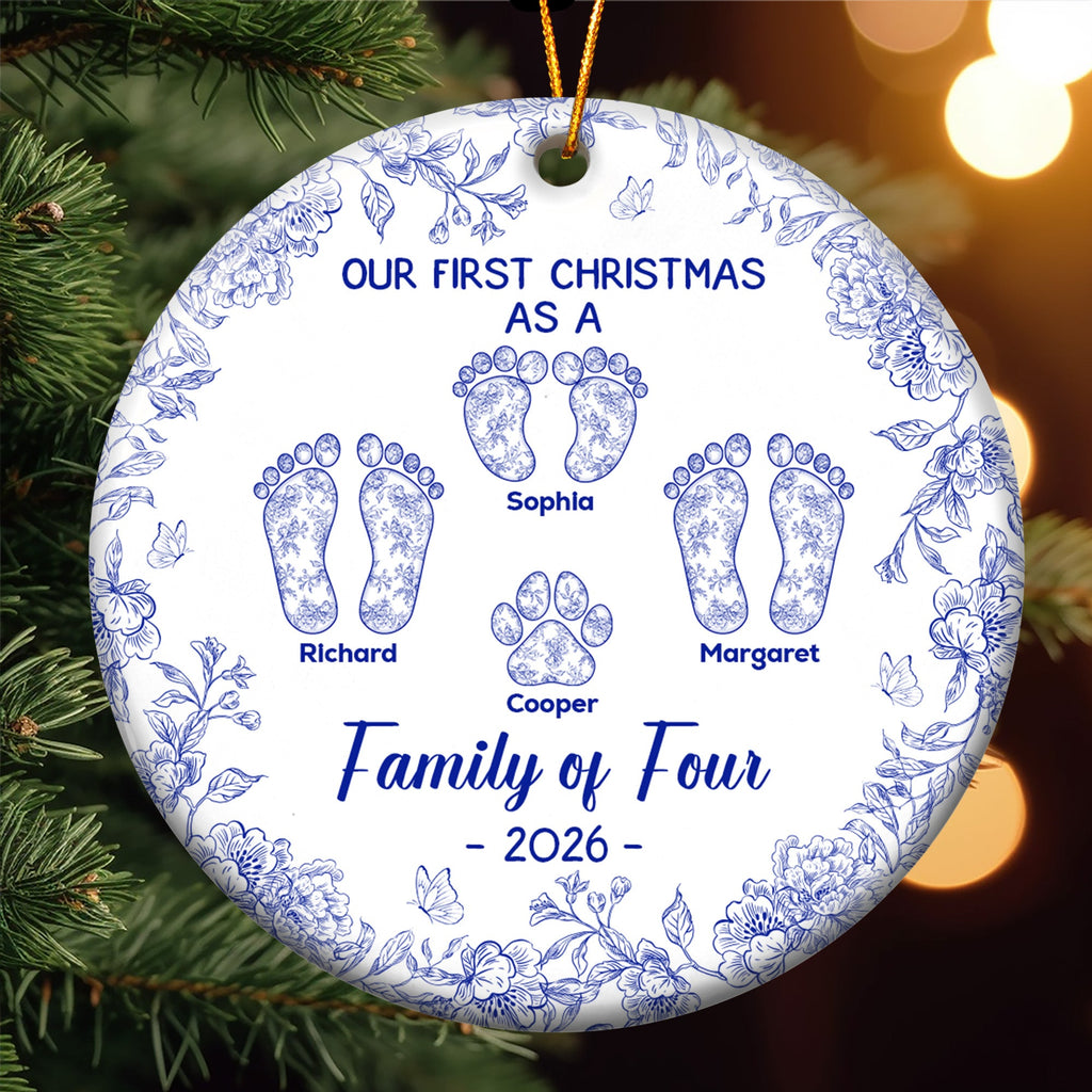 Our First Christmas As A Family Of Three, Four - Personalized Ceramic Ornament
