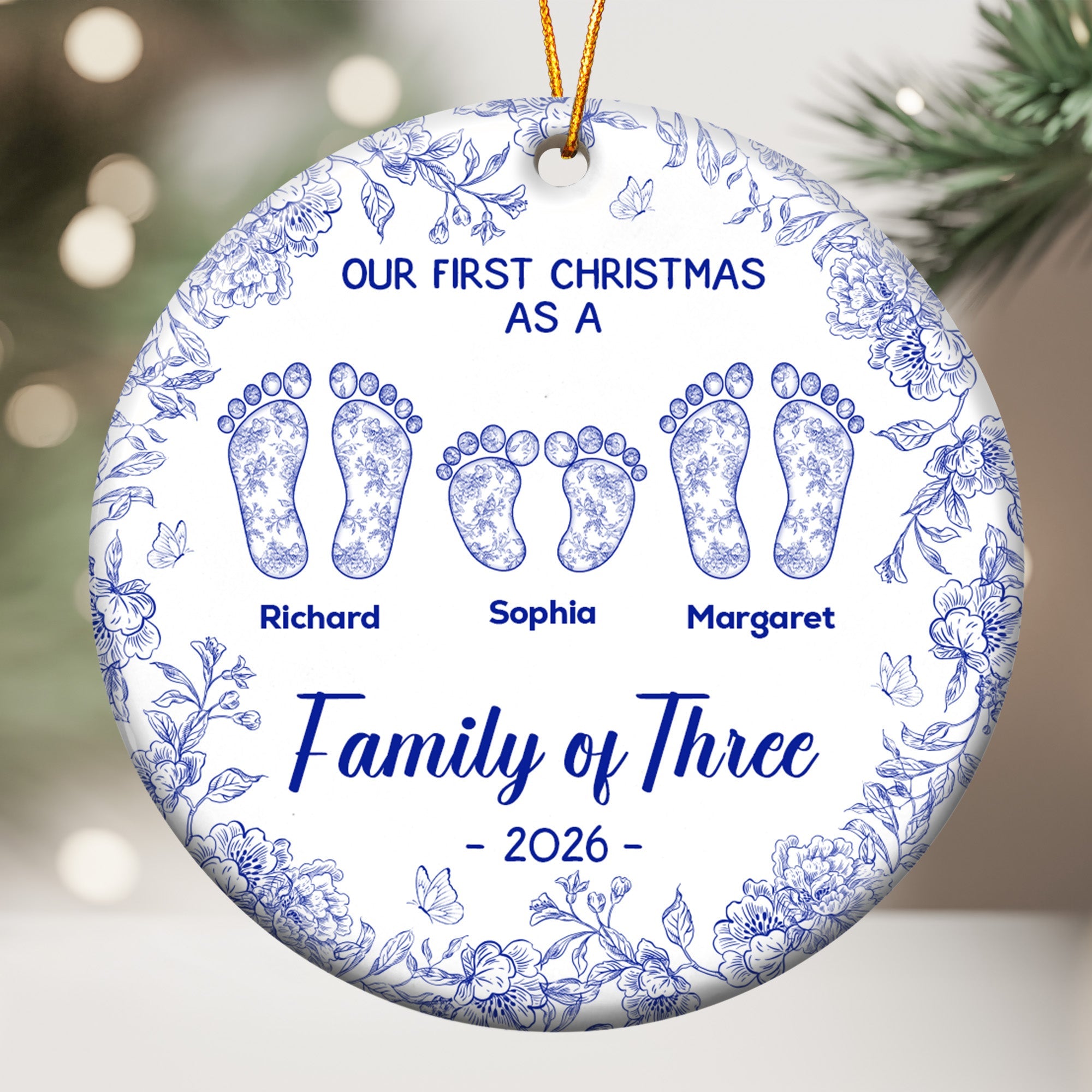 Our First Christmas As A Family Of Three, Four - Personalized Ceramic Ornament