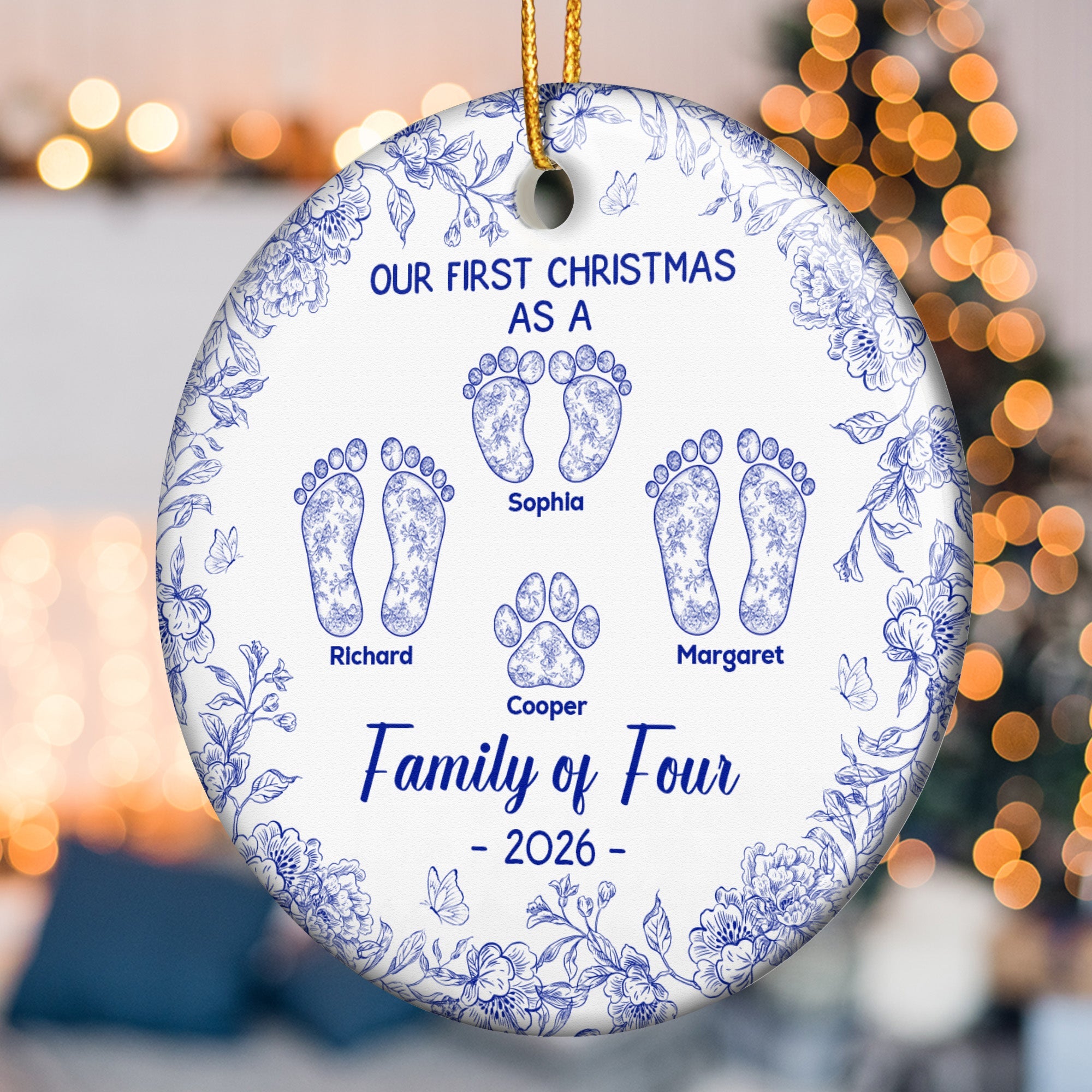 Our First Christmas As A Family Of Three, Four - Personalized Ceramic Ornament