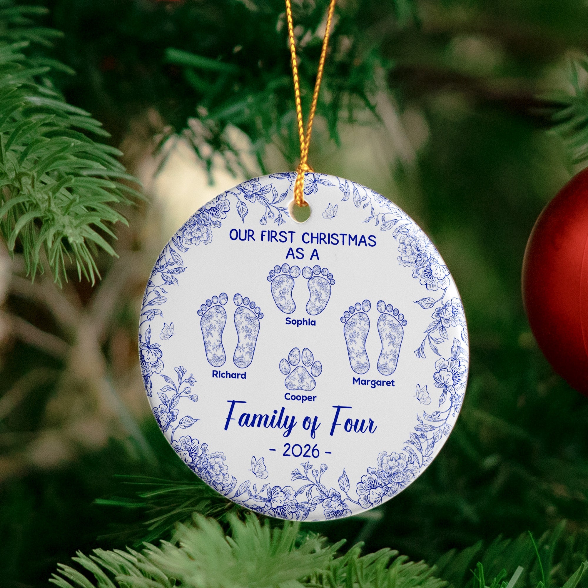 Our First Christmas As A Family Of Three, Four - Personalized Ceramic Ornament