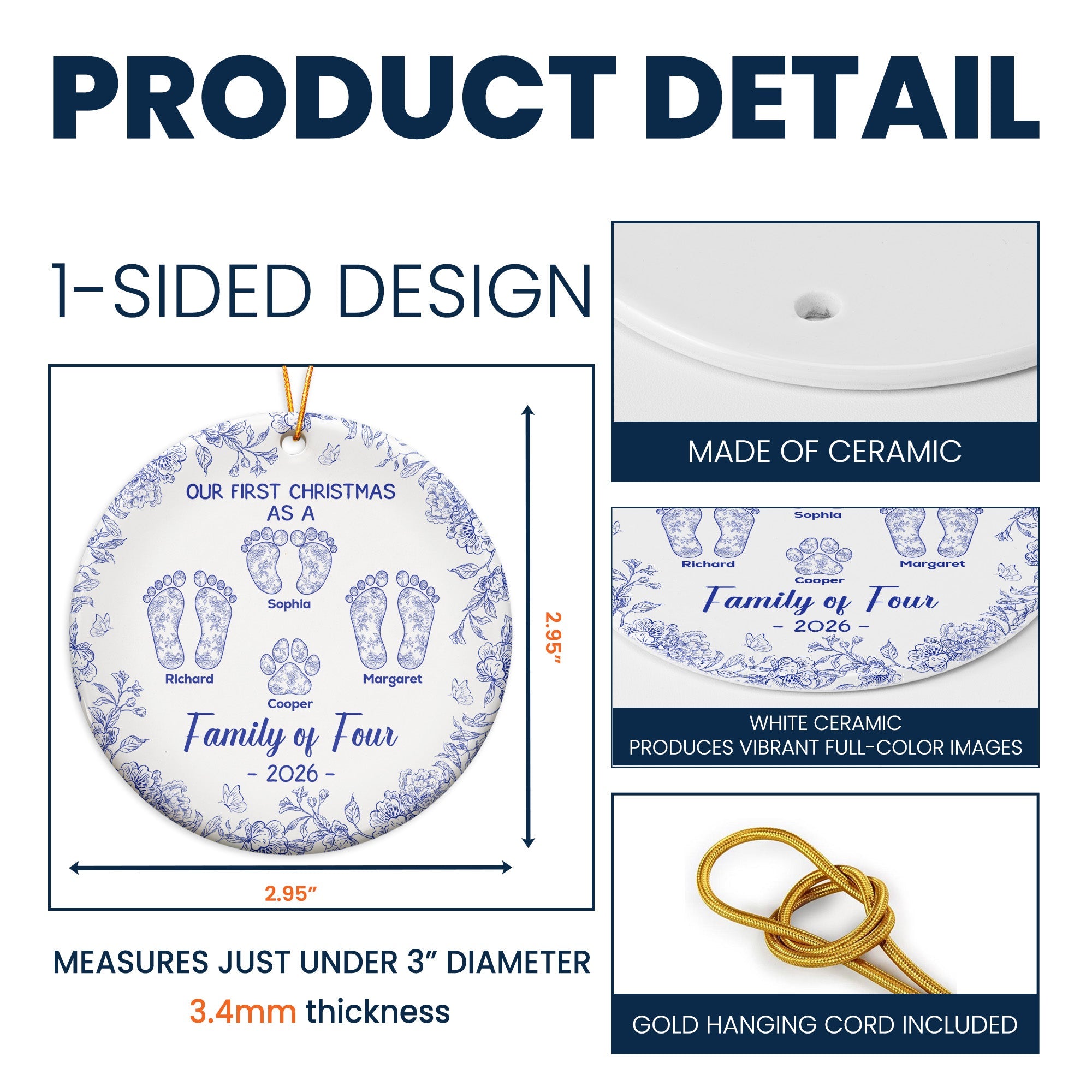 Our First Christmas As A Family Of Three, Four - Personalized Ceramic Ornament
