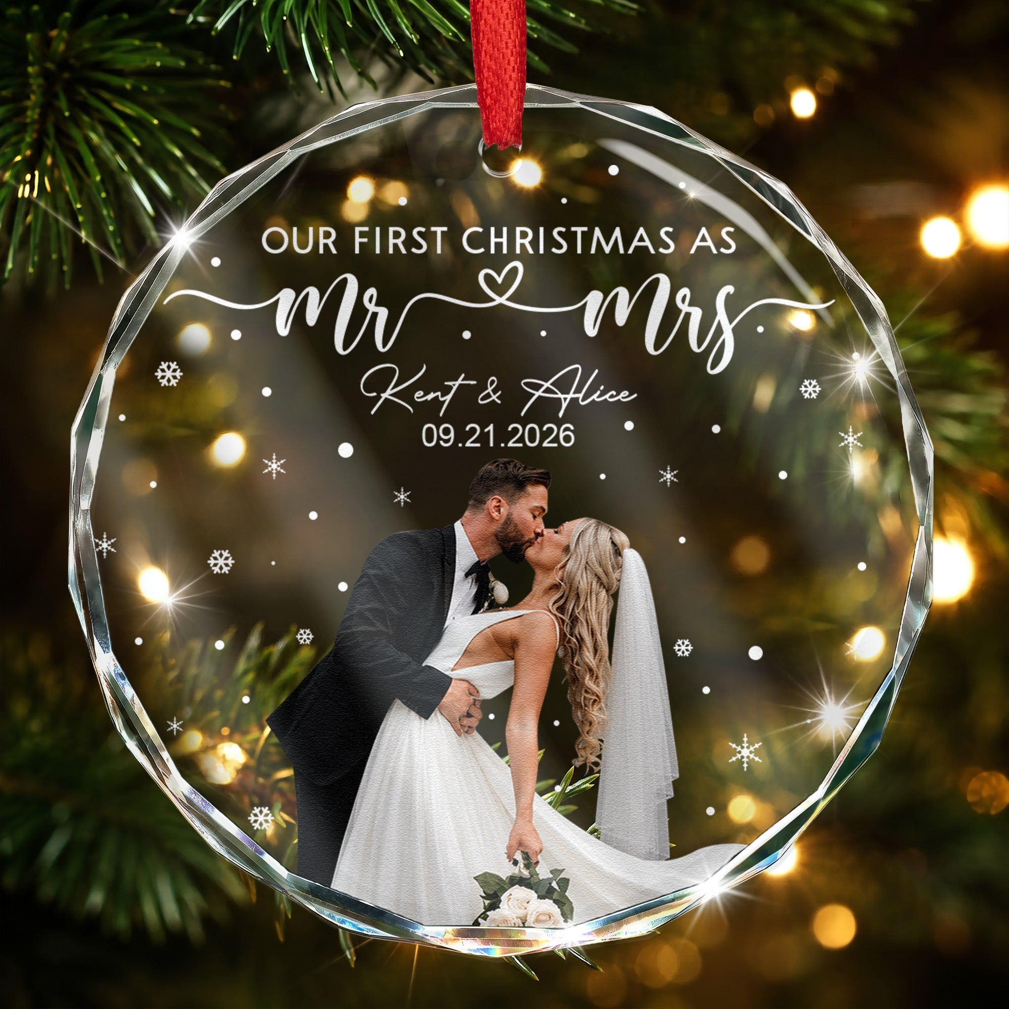 Our First Christmas As Mr & Mrs - Custom Newlywed Couple Photo - Personalized Ornament