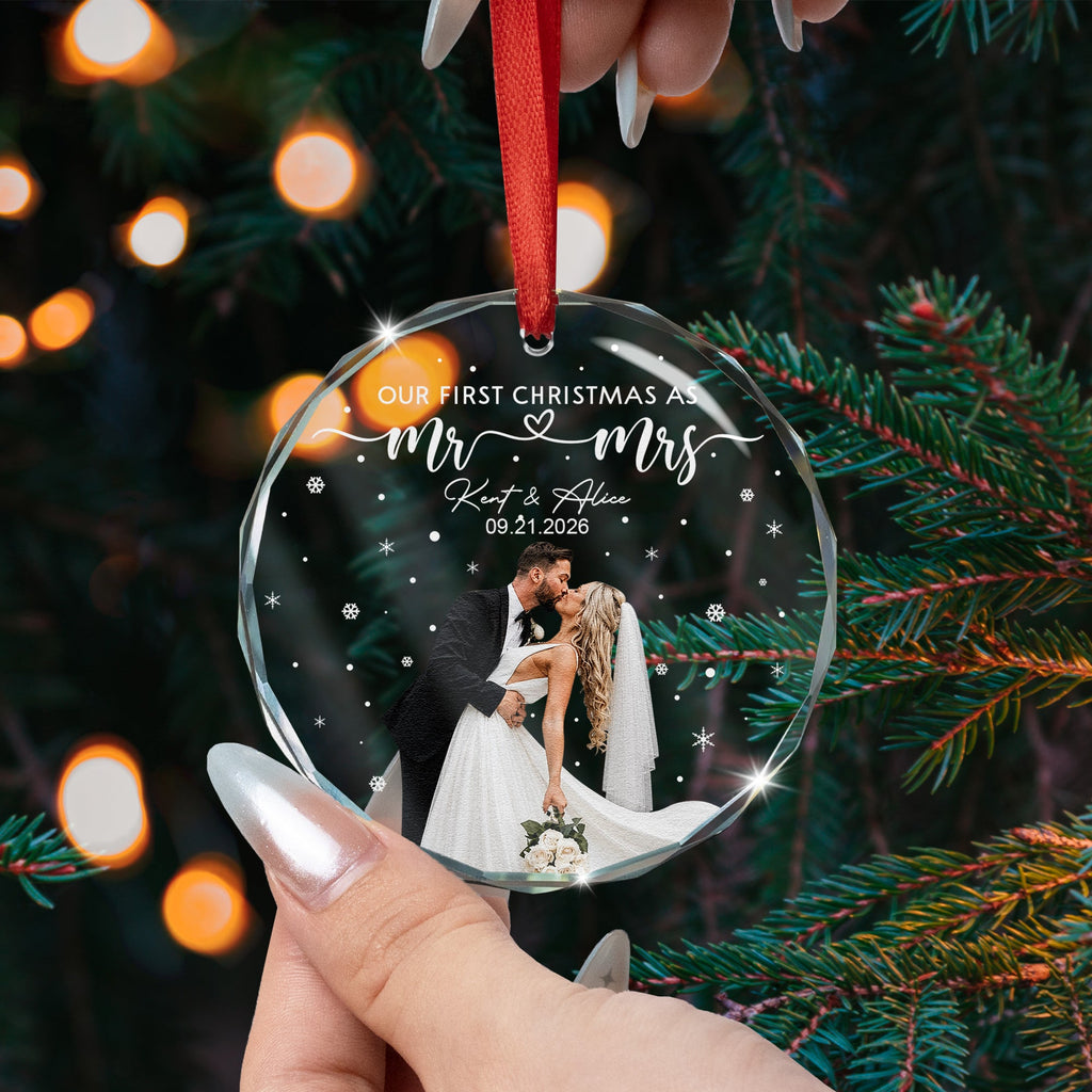 Our First Christmas As Mr & Mrs - Custom Newlywed Couple Photo - Personalized Ornament
