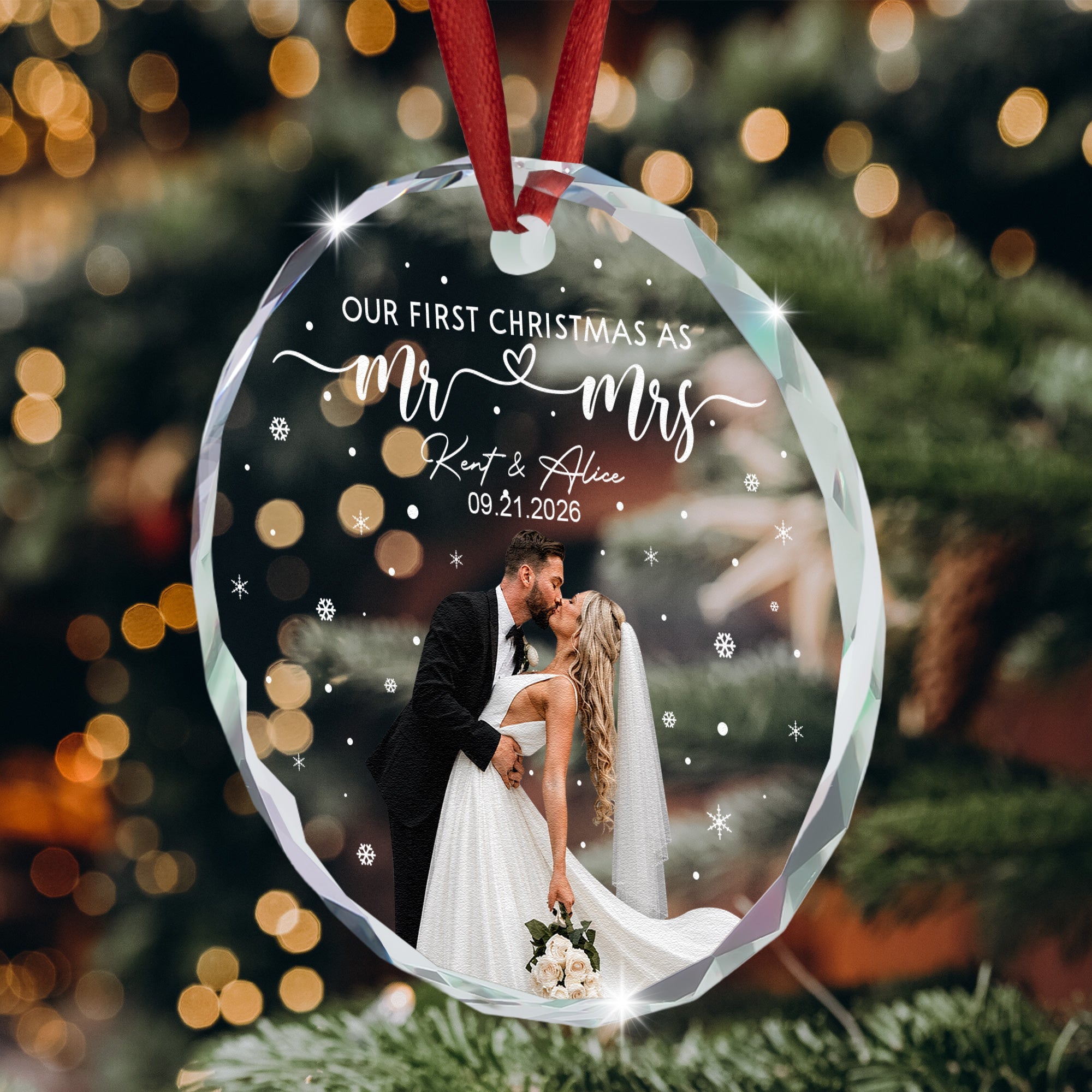 Our First Christmas As Mr & Mrs - Custom Newlywed Couple Photo - Personalized Ornament