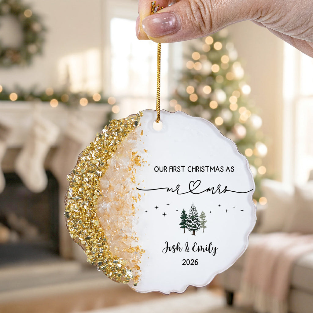Our First Christmas As Mr. & Mrs. - Wedding Gift Christmas Housewarming Keepsake - Personalized Resin Ornament