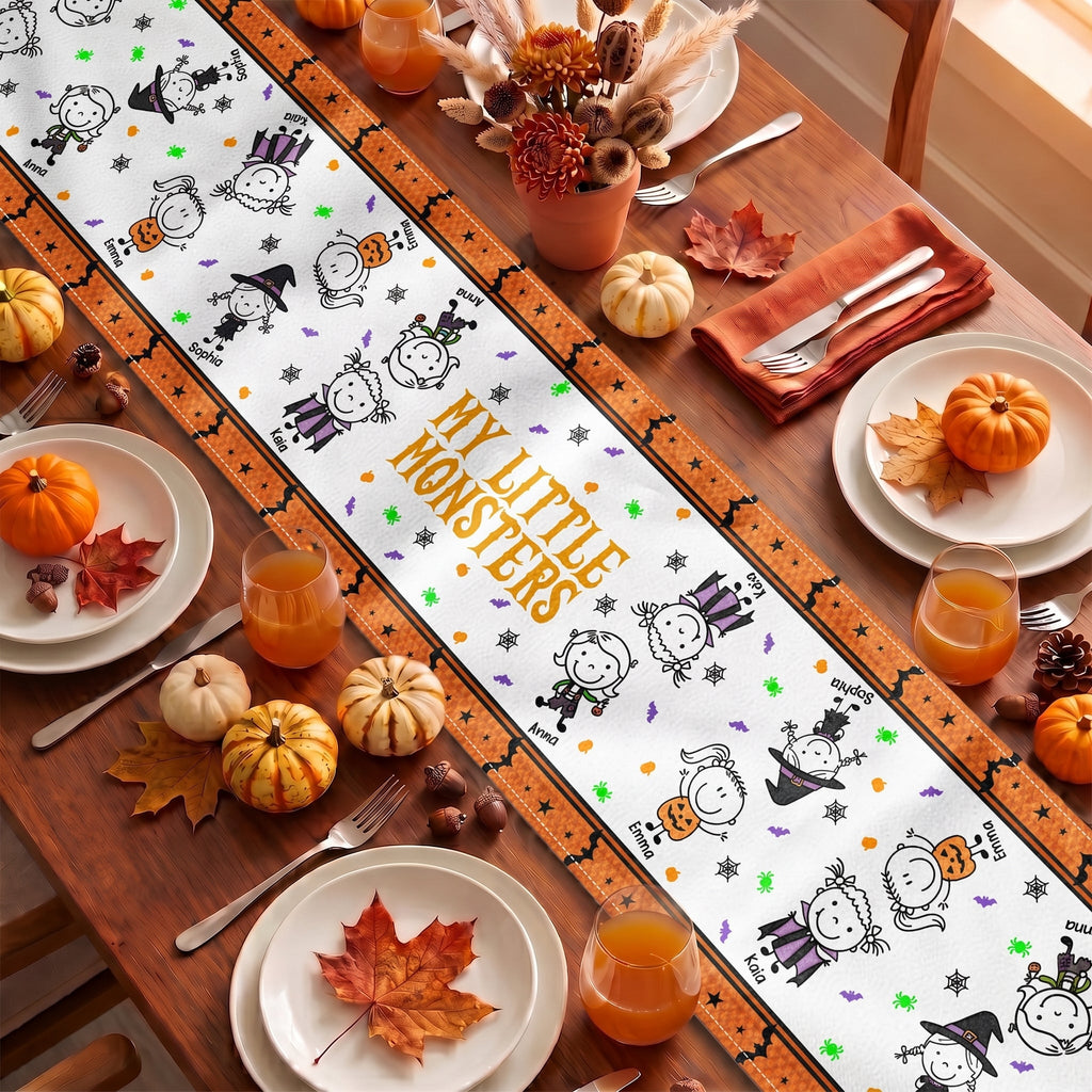 Our Little Monsters Halloween Doodle - Personalized Table Runner