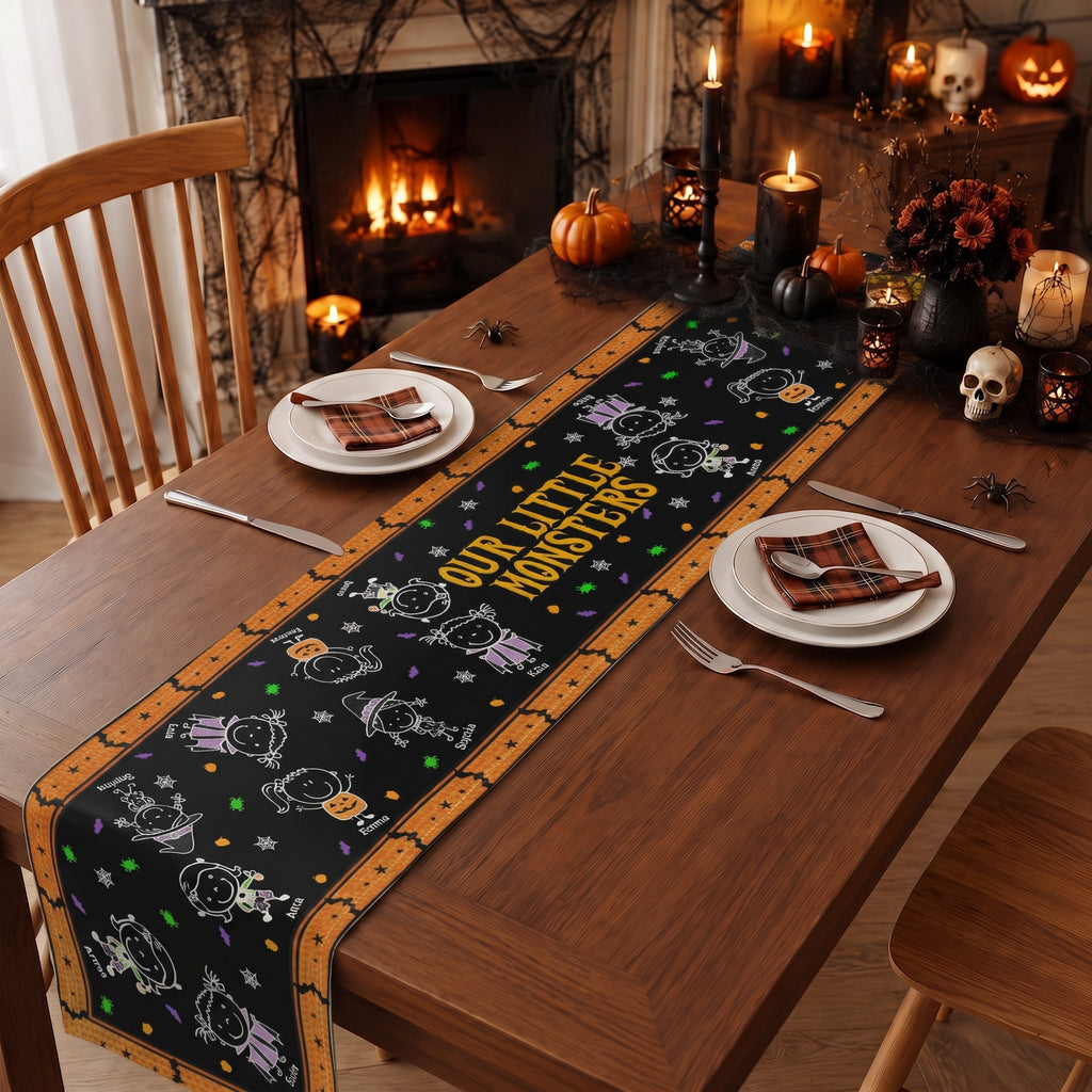 Our Little Monsters Halloween Doodle - Personalized Table Runner