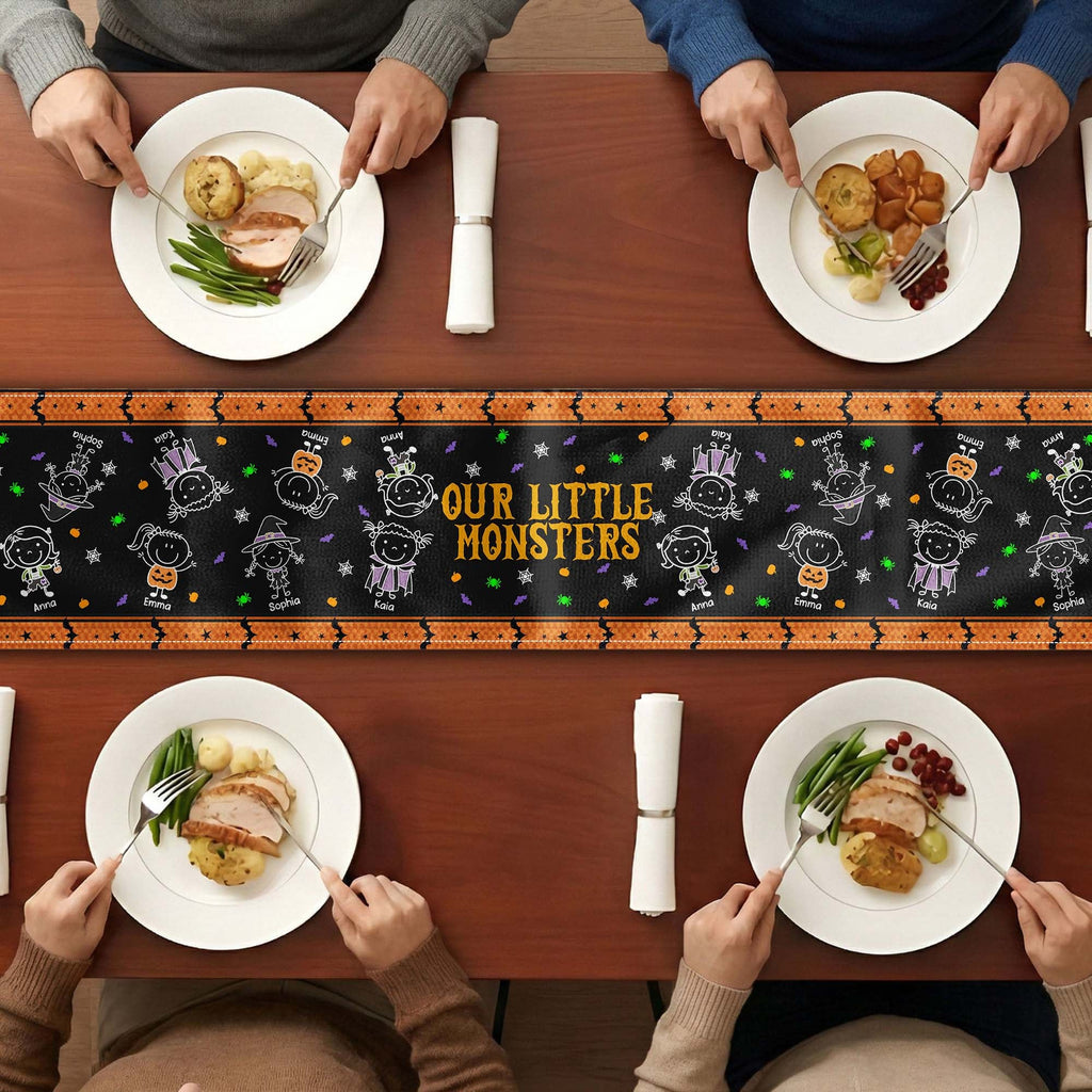 Our Little Monsters Halloween Doodle - Personalized Table Runner