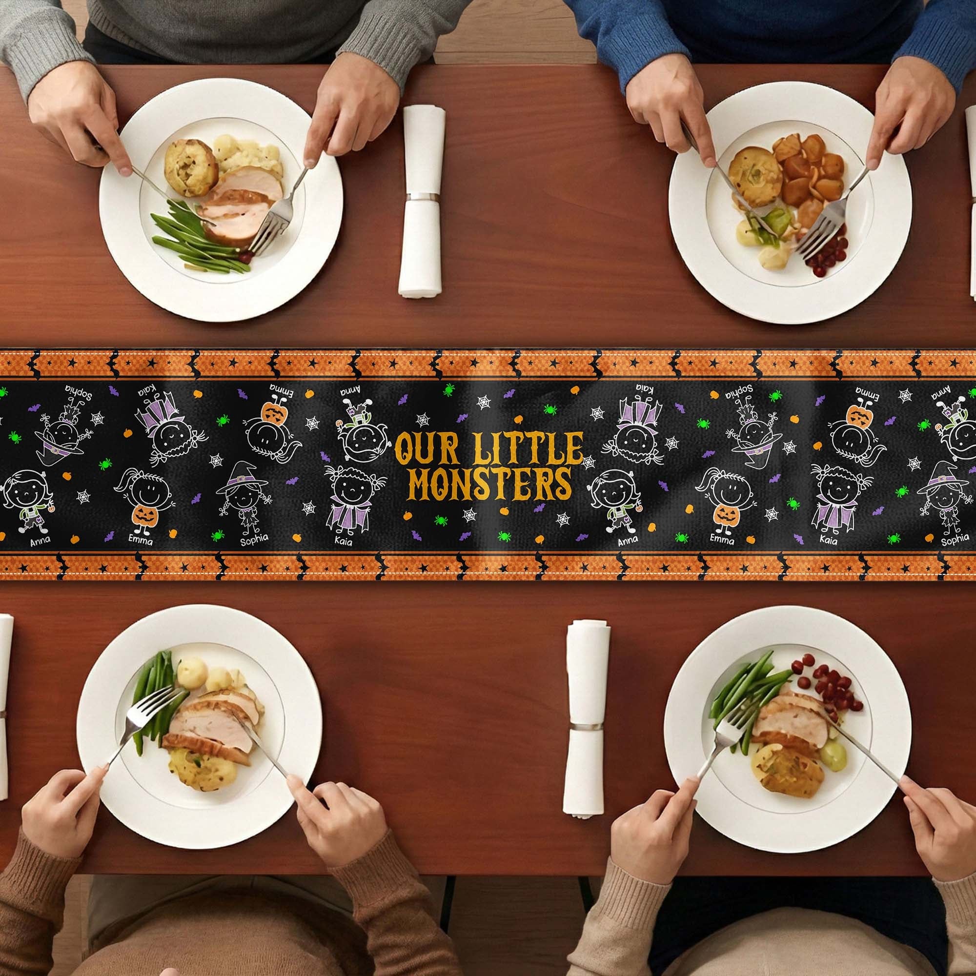 Our Little Monsters Halloween Doodle - Personalized Table Runner