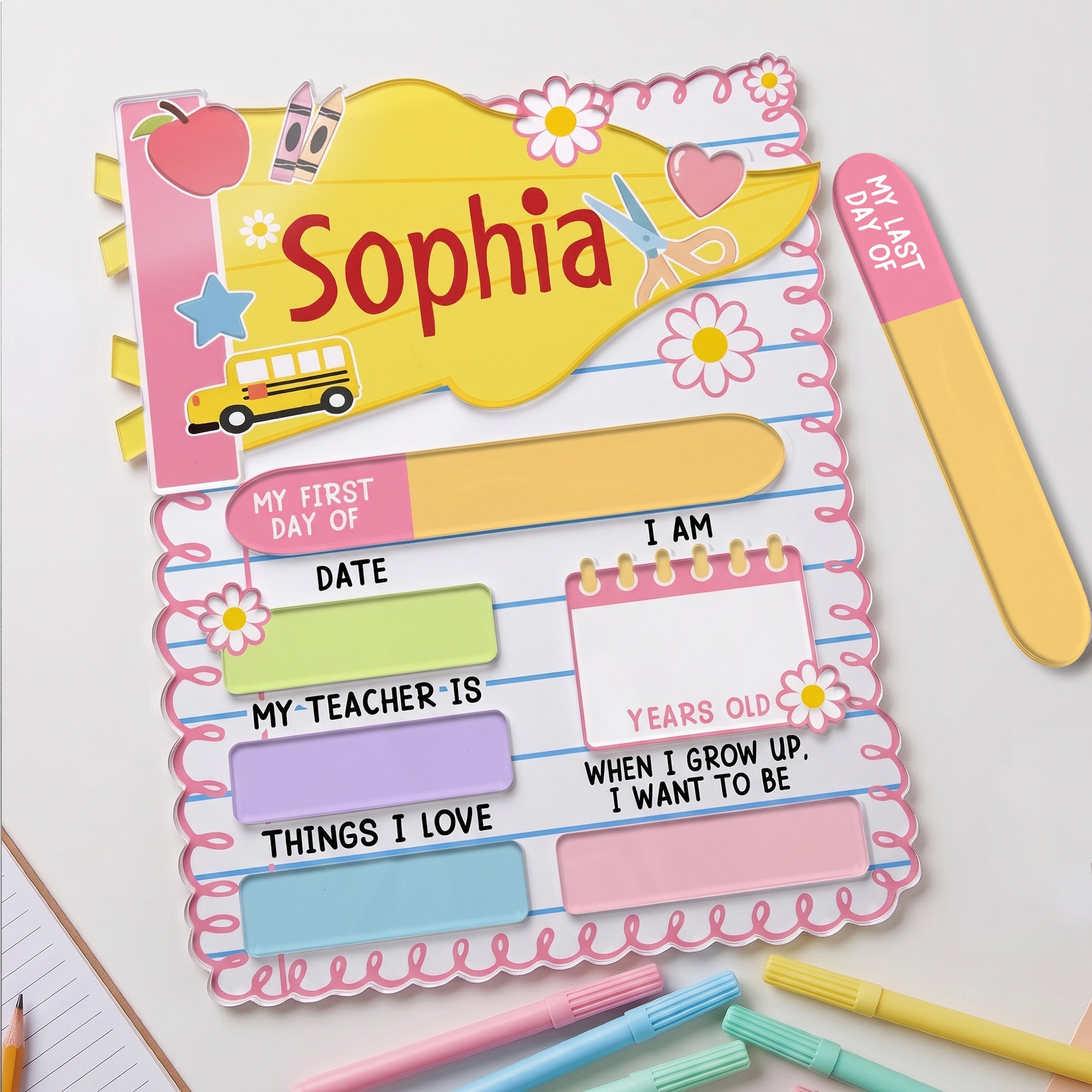 Pennant Design Back To School Milestone - Personalized First And Last Day School Sign