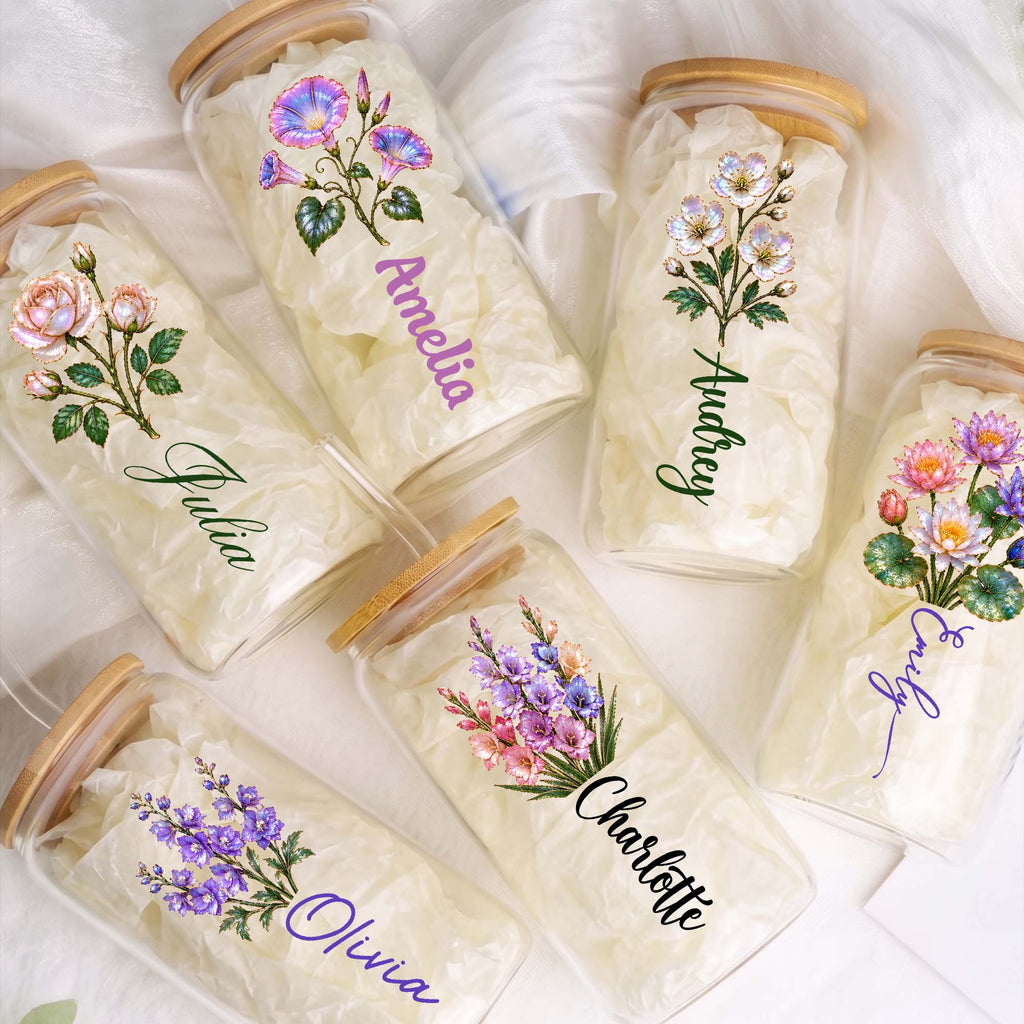 Personalized Birth Flower Gift Son Her Daughter Friend - Personalized Glass Cup