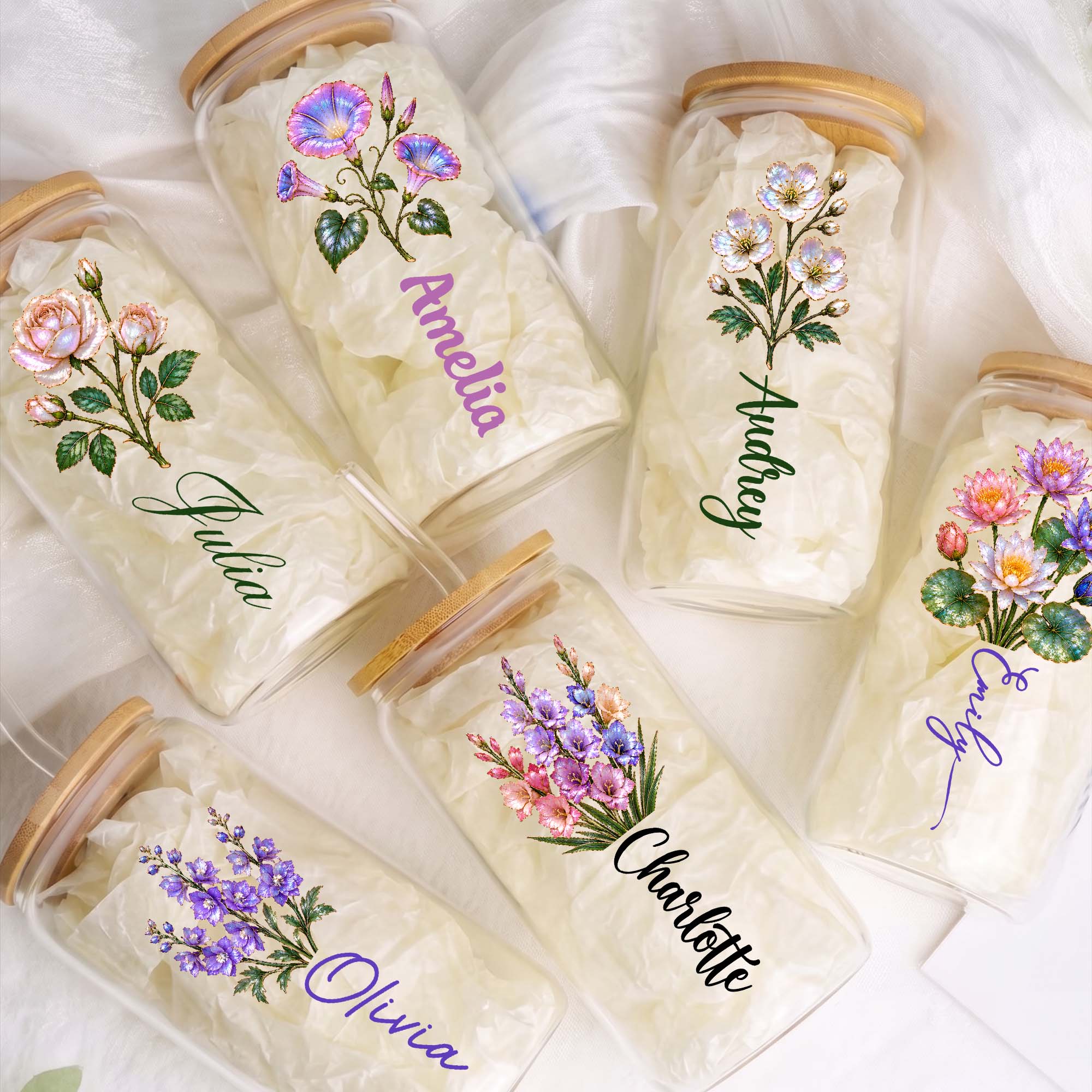Personalized Birth Flower Gift Son Her Daughter Friend - Personalized Glass Cup