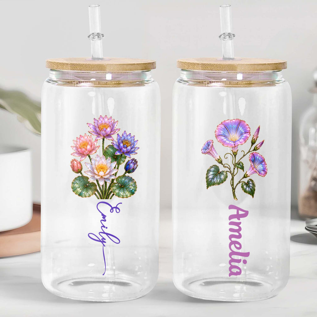 Personalized Birth Flower Gift Son Her Daughter Friend - Personalized Glass Cup