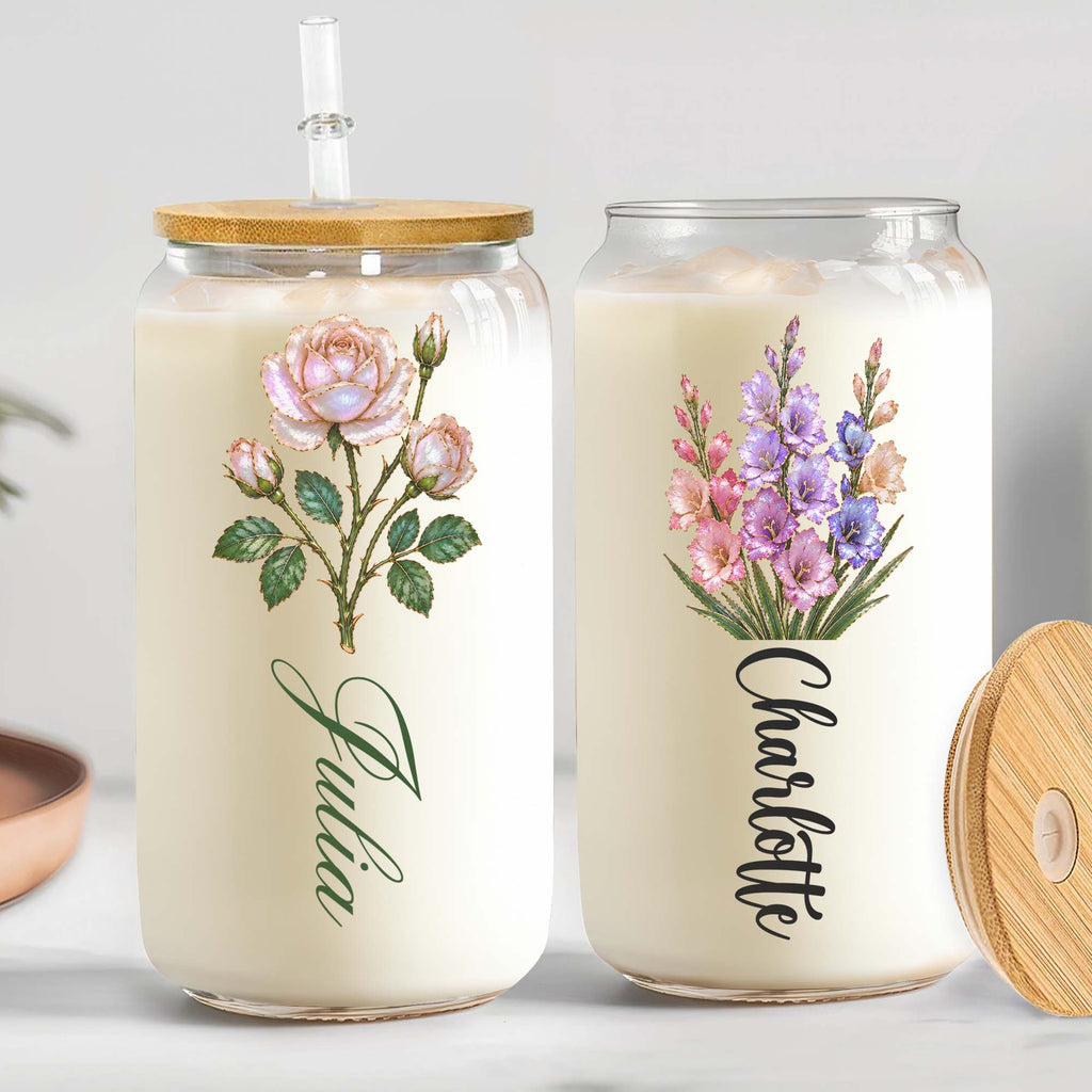 Personalized Birth Flower Gift Son Her Daughter Friend - Personalized Glass Cup