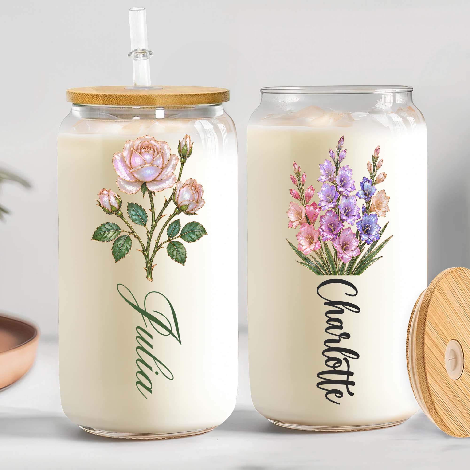 Personalized Birth Flower Gift Son Her Daughter Friend - Personalized Glass Cup