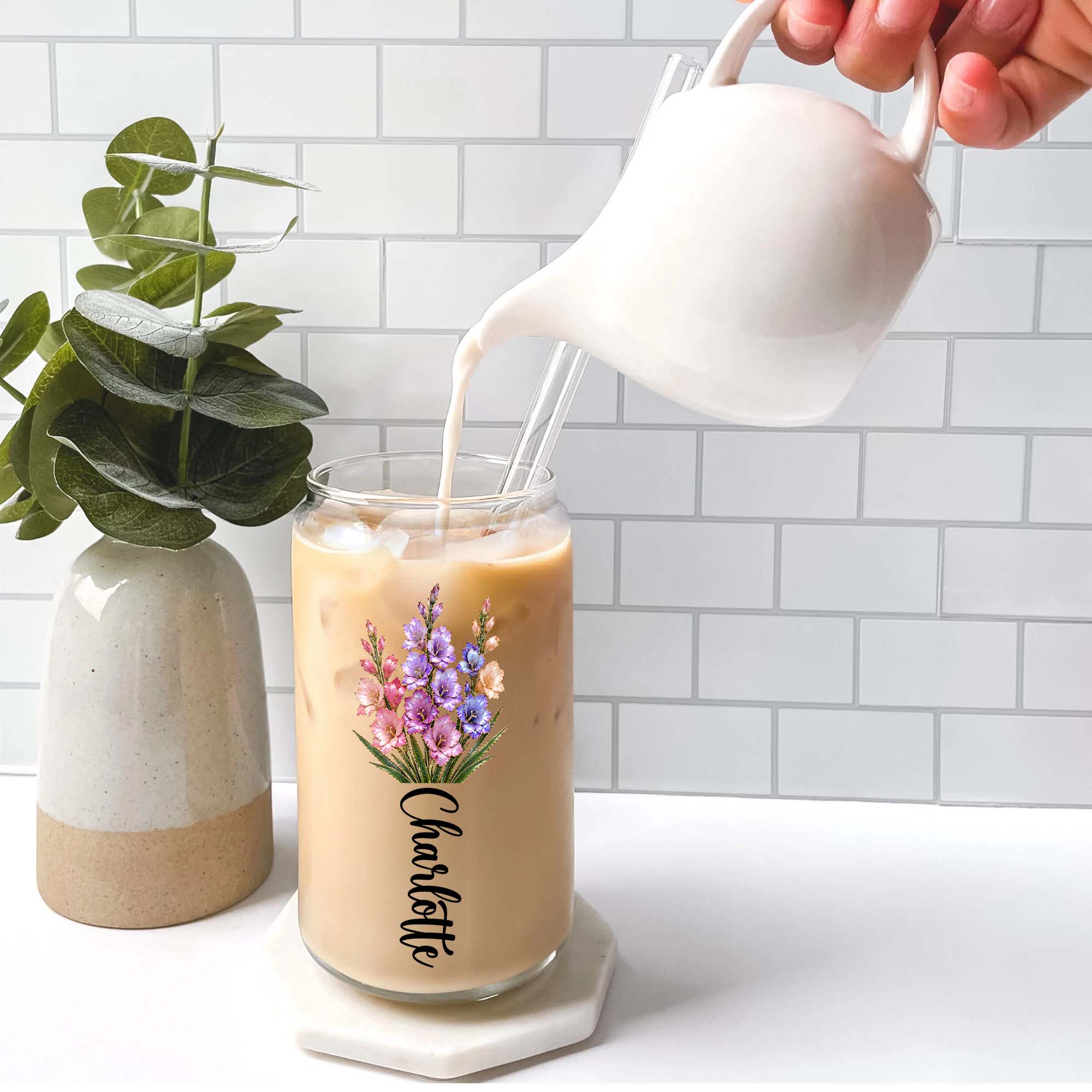 Personalized Birth Flower Gift Son Her Daughter Friend - Personalized Glass Cup